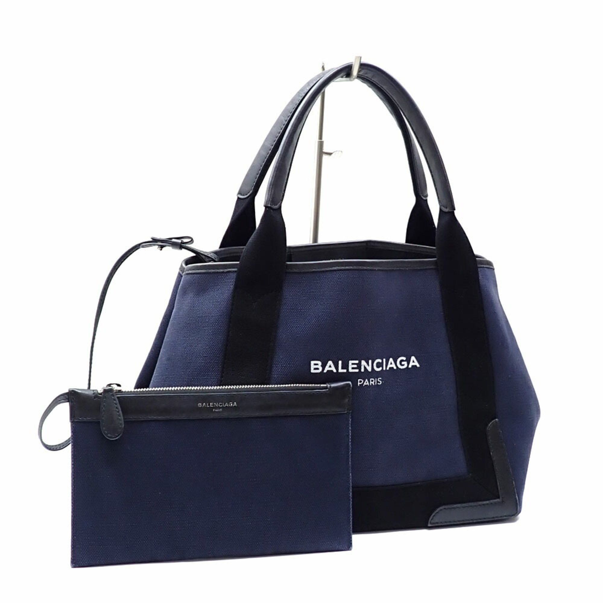 Balenciaga Tote Bag For Women Navy Canvas Calf Leather 339933 Hand in Blue