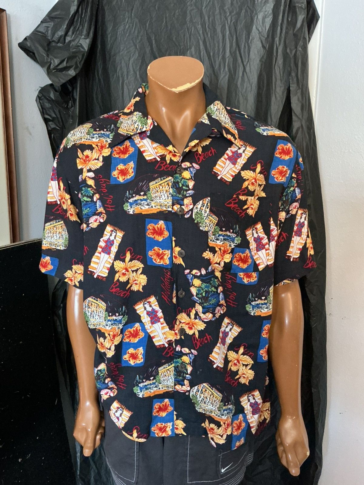 Vintage VTG Utility Pin Up Girl Hibiscus Loop Collar Hawaiian Shirt Size US M / EU 48-50 / 2 - 9 Thumbnail