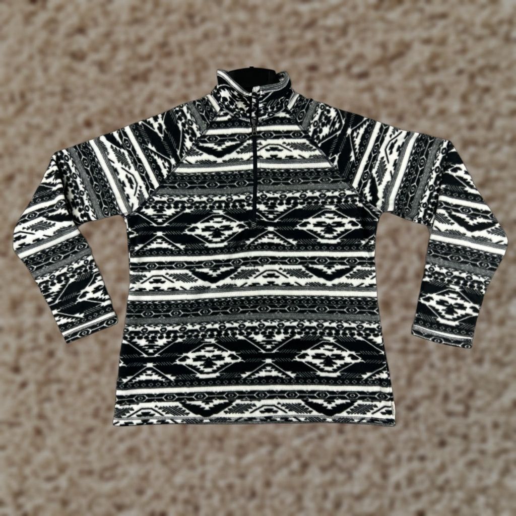 Eddie Bauer Eddie Bauer Sweater Womens Large Black White Southwest Aztec 1/4 Zip Fleece Poly Size L / US 10 / IT 46 - 1 Thumbnail