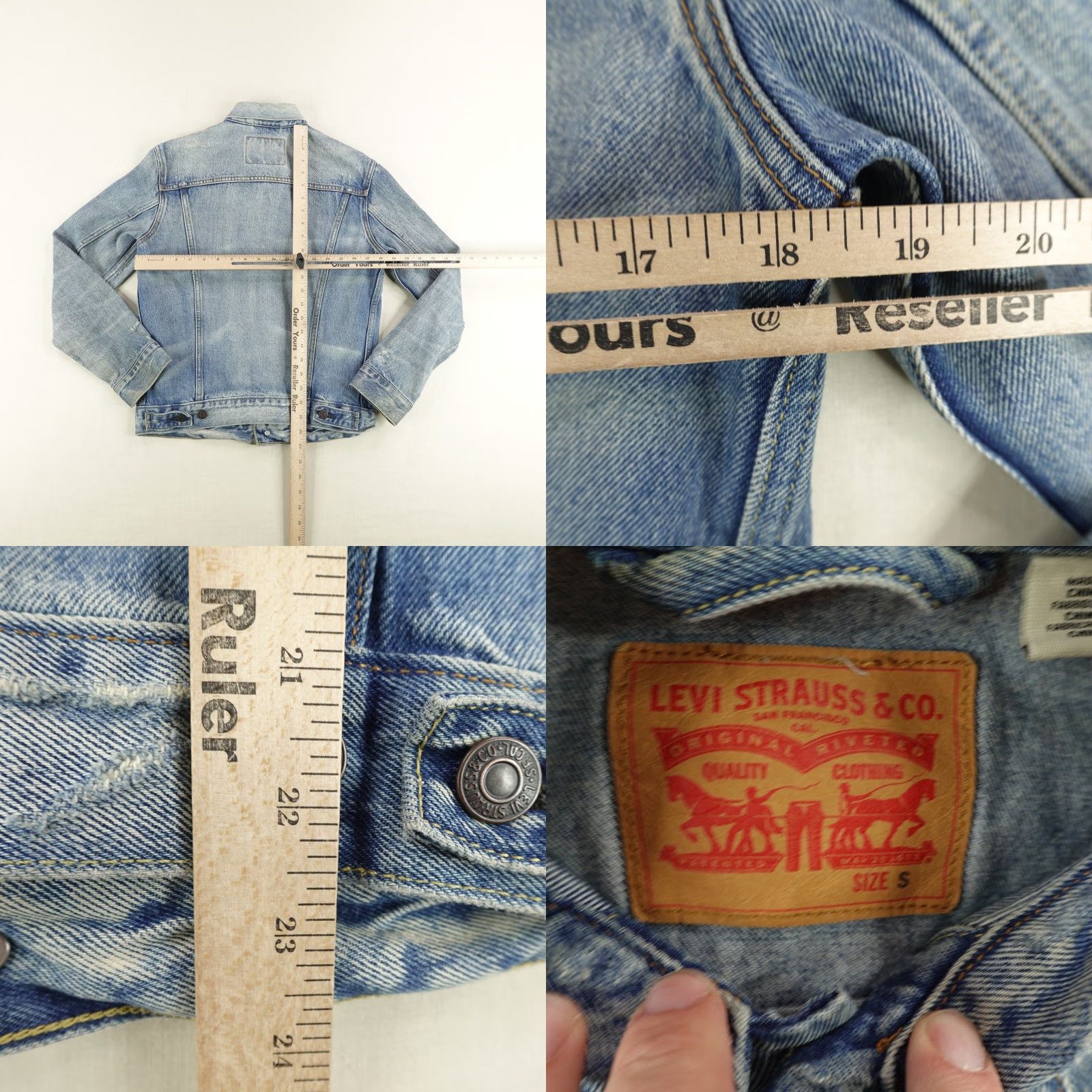 Levi's VINTAGE Levi's Jacket Shirt Denim Trucker S Blue 90s Style Mens Small Distressed Red Tab Button Up Mens Size US 29 - 8 Thumbnail