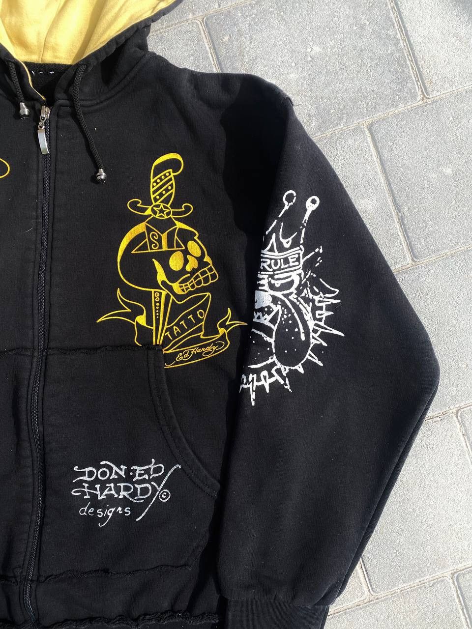Vintage Y2K Pink Ed Hardy Zip Up Graphic Print Hoodie 8 10