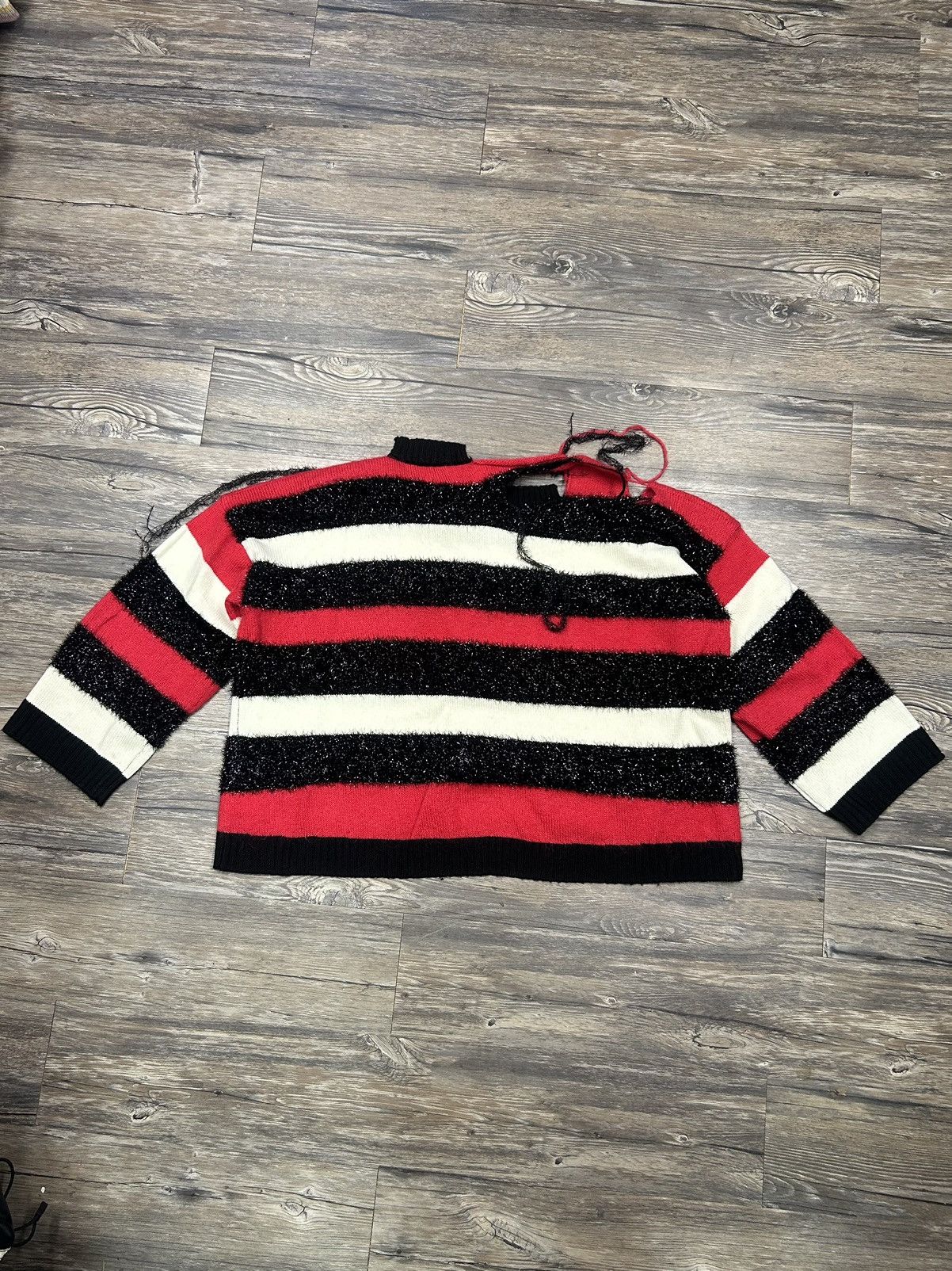 image of Charles Jeffrey Loverboy Polyester Wool Sweater in Black/White/Red, Men's (Size Medium)