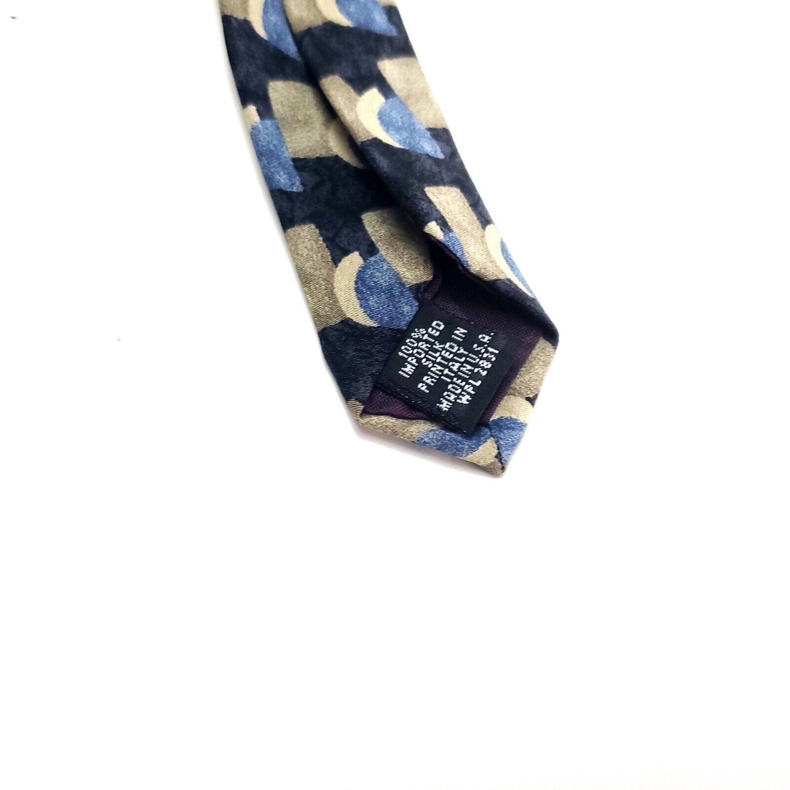Henry Grethel Henry Grethel Silk Tie Print Blue Tan Wide Size ONE SIZE - 4 Thumbnail