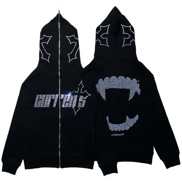 VIBE Y2k Graphic Full Zip Black Hoodie Gothic Punk Style Size US L / EU 52-54 / 3 - 5 Thumbnail