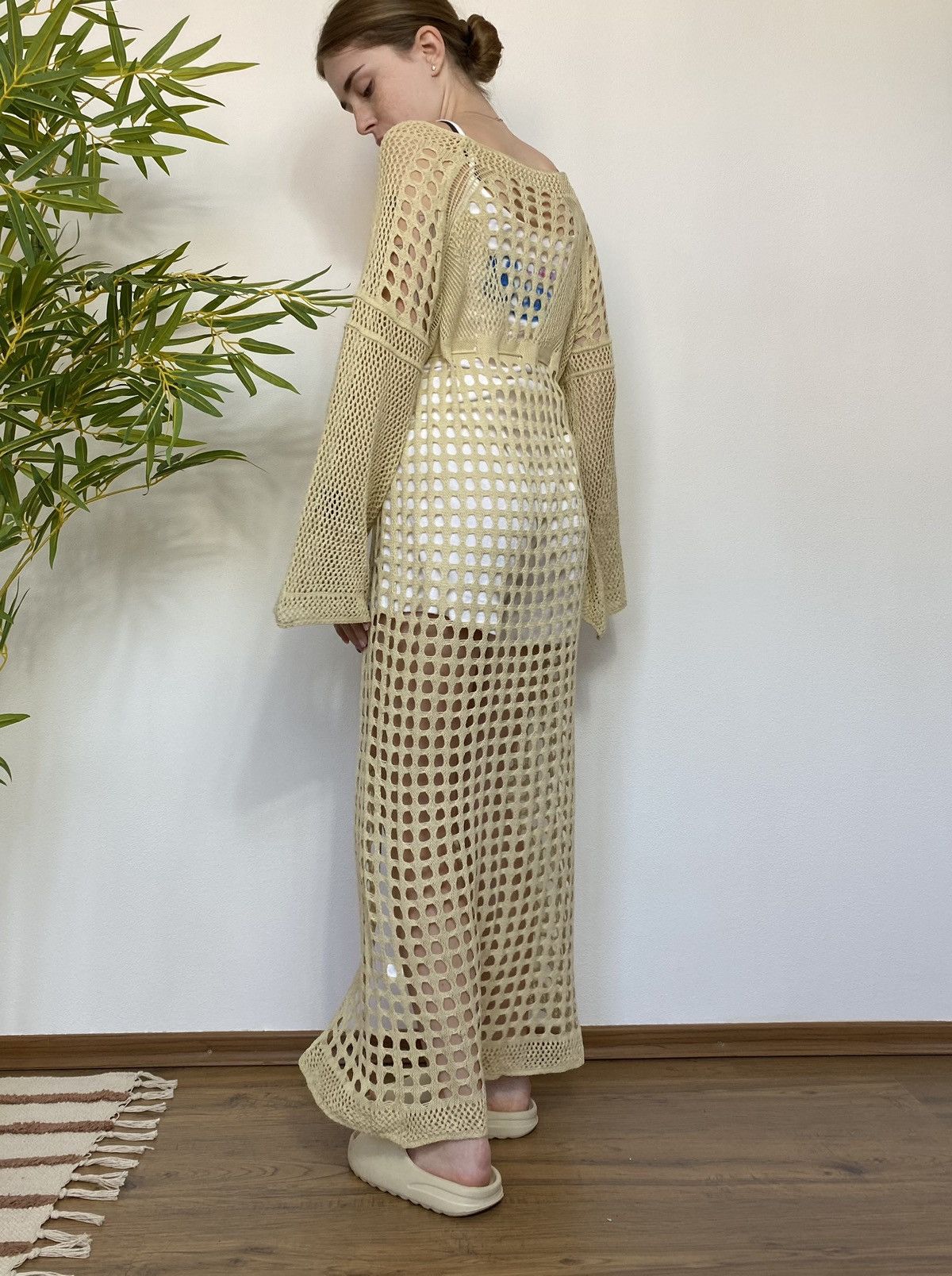 Vintage ISSEY MIYAKE STYLE MESH BEIGE BEACH DRESS Size M / US 6-8 / IT 42-44 - 4 Thumbnail