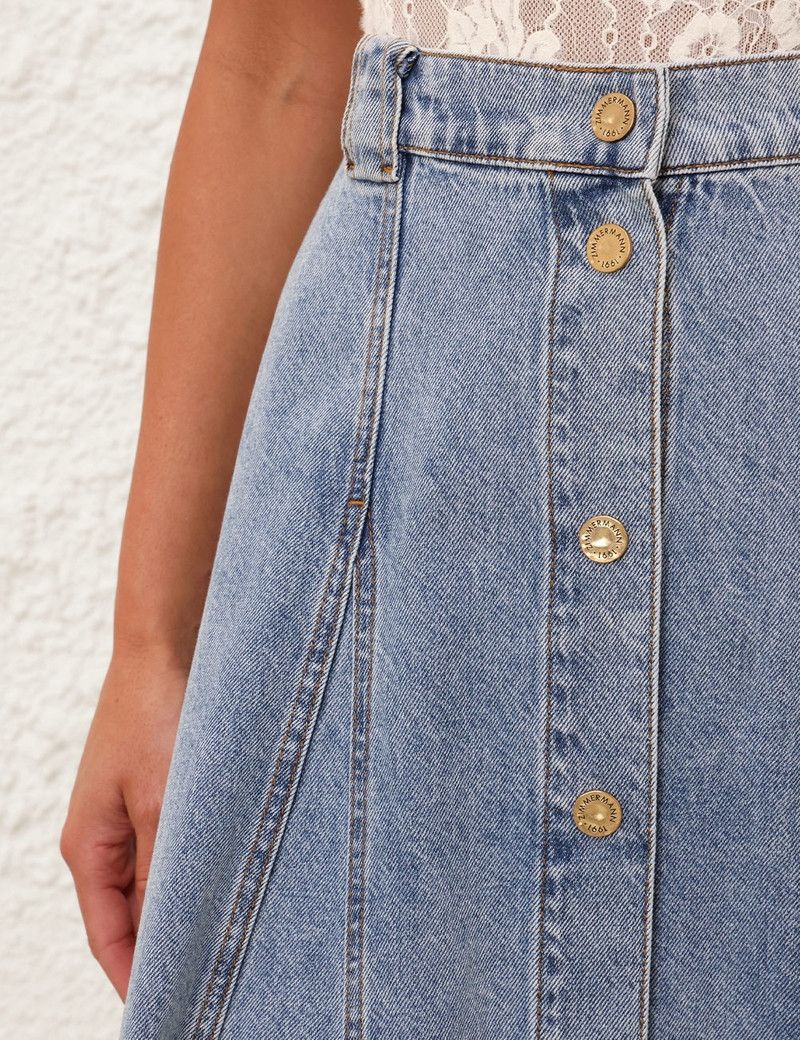 Zimmermann oc11z0226 Illuminate Denim Flare Skirt In Blue Size 27" / US 4 / IT 40 - 5 Thumbnail