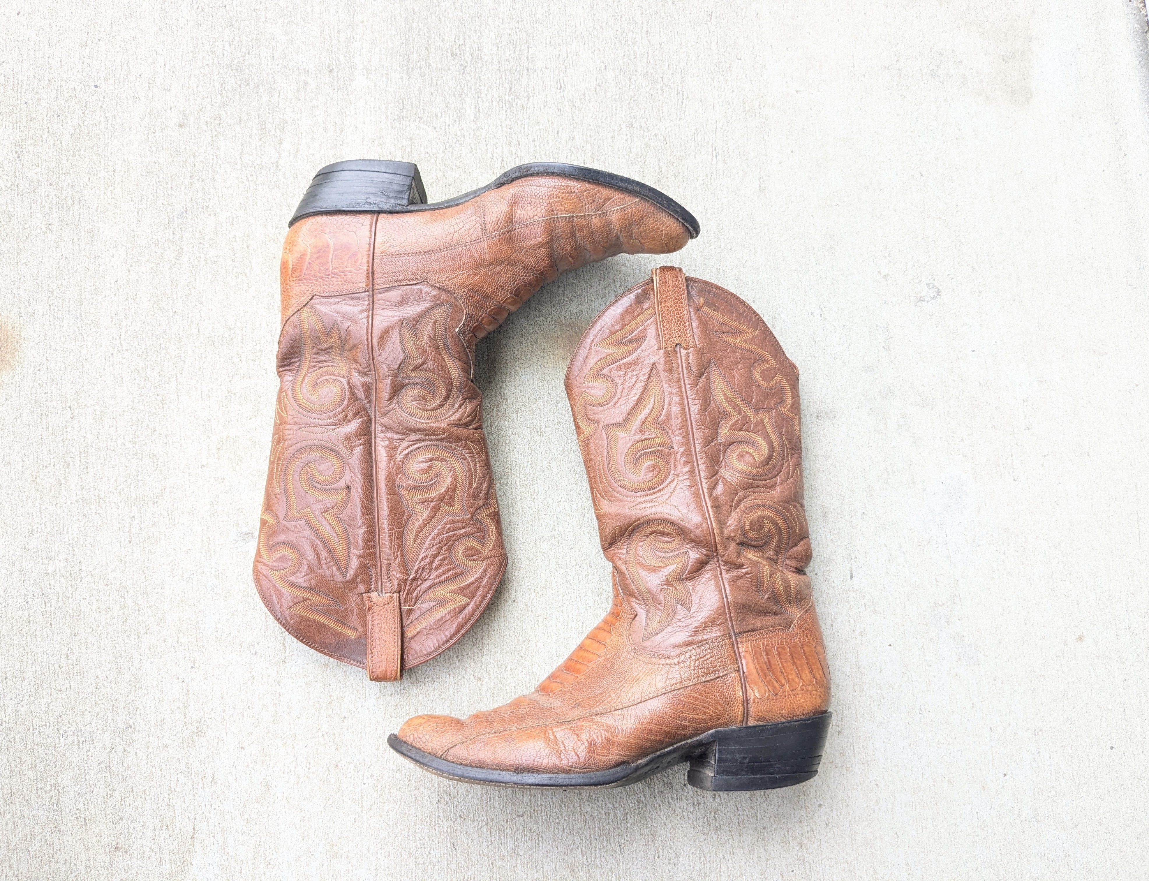 Genuine Leather Panhandle Slim Cowboy Boots 10 D Brown Mexico Botas Size US 10 / EU 43 - 1 Thumbnail