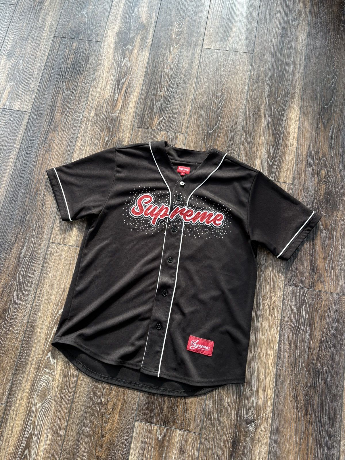 Supreme SUPREME 2022SS RHINESTONE STRIPE BASEBALL JERSEY XXL | Grailed
