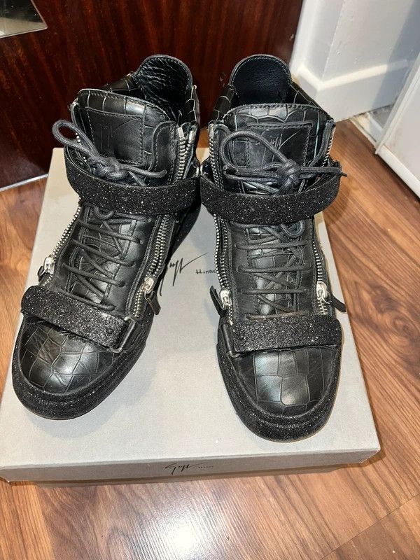 Giuseppe Zanotti Giuseppe Zanotti Black Croc Glitter Strap High-Tops, c.2015 Size US 7 / EU 40 - 1 Thumbnail
