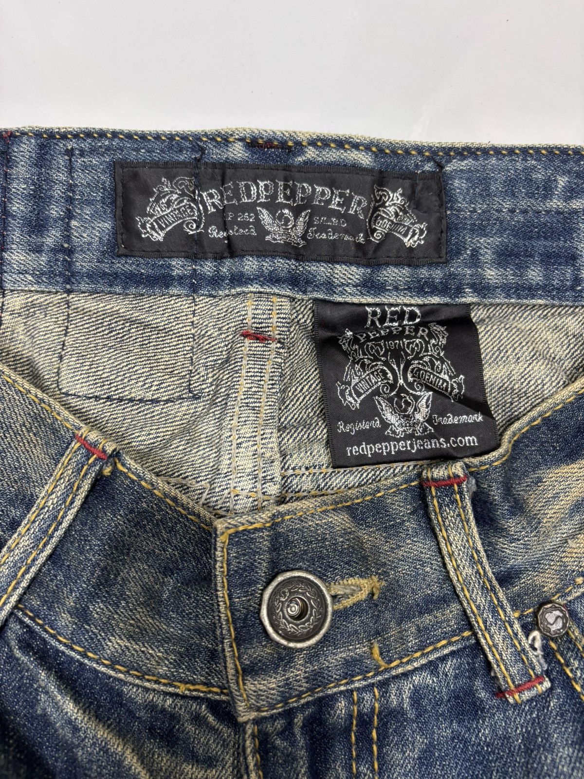 If Six Was Nine Rare Red Pepper Japan Patchwork Denim Jeans Size US 32 / EU 48 - 11 Thumbnail