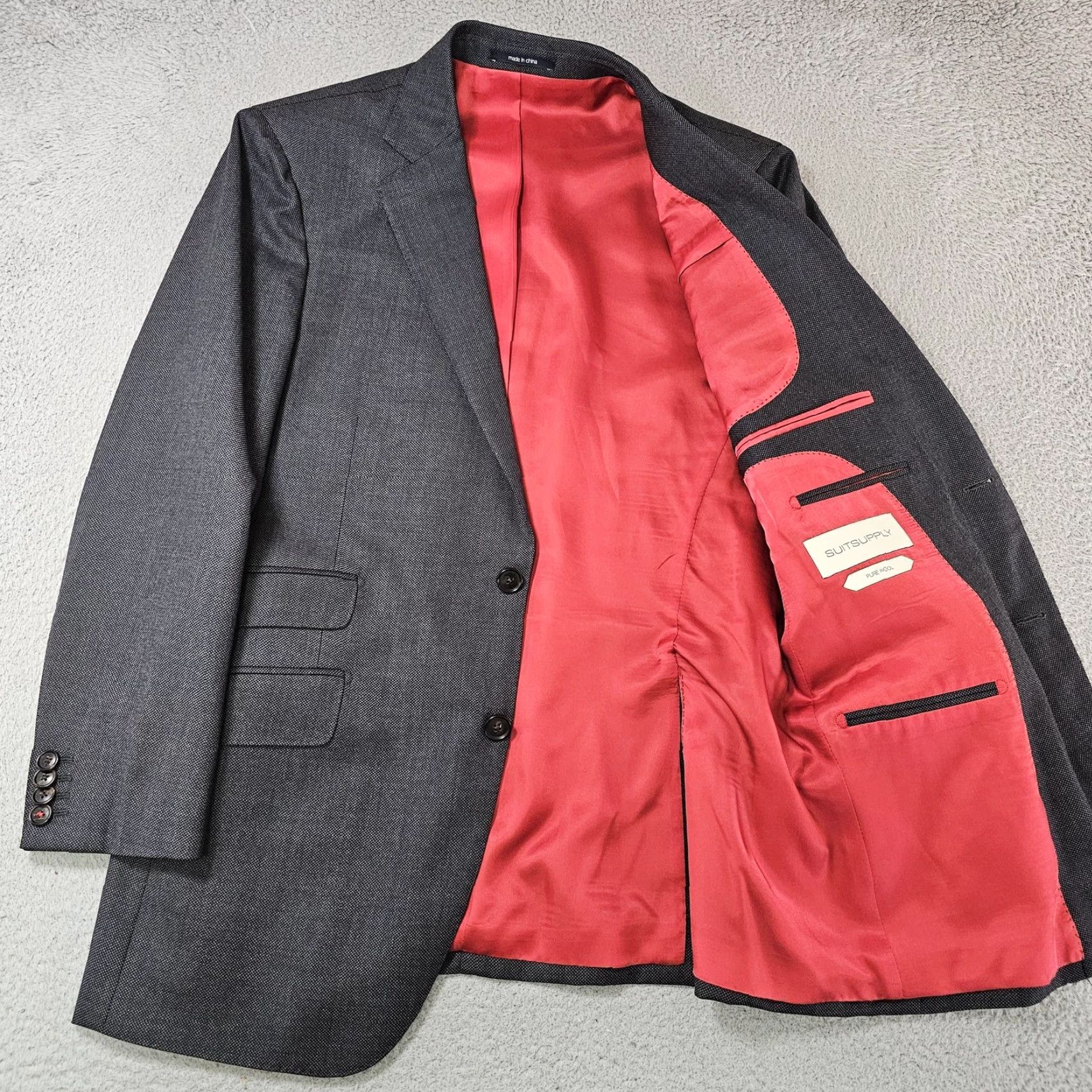 Suitsupply Suitsupply Sienna Blazer Mens 40S Gray Wool Notch Two-Button Front Single-Breasted Geometric Texture Jacket Size 40R - 4 Thumbnail