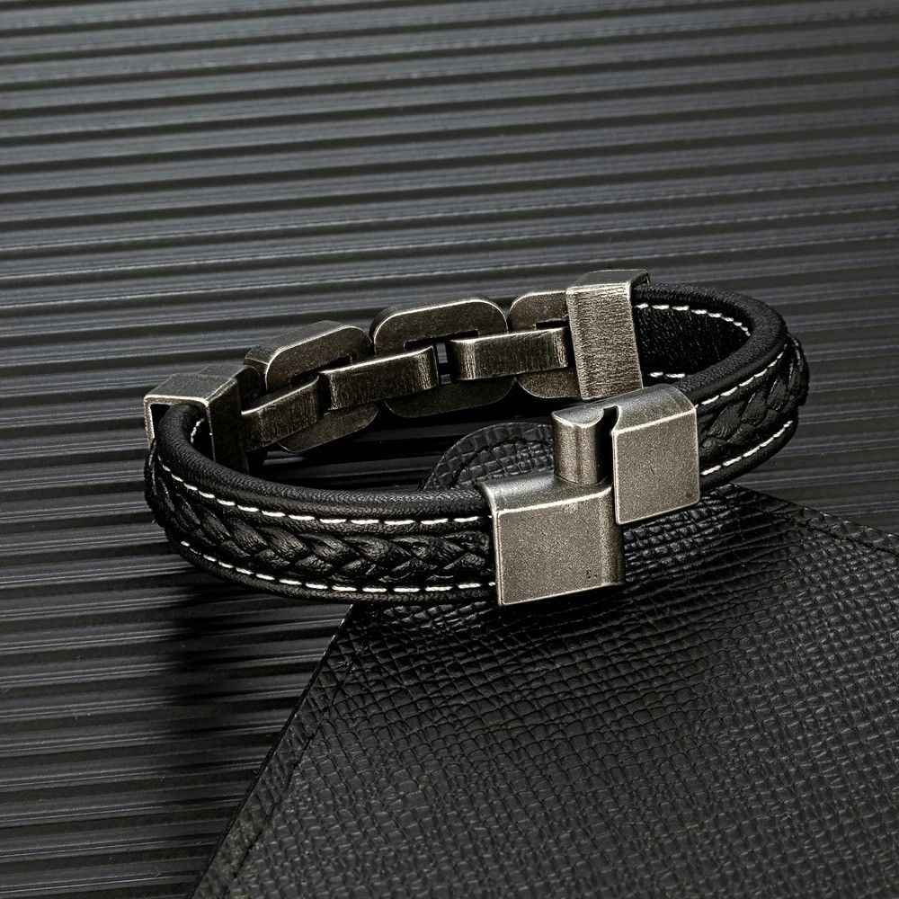 Other Chain Leather Bracelet Accessories Cuff Gift For Him Size ONE SIZE - 2 Thumbnail