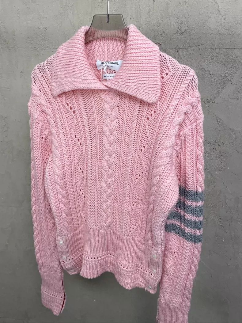 Thom Browne Thom Browne Sakura pink knit wool lapel sweater Size S / US 4 / IT 40 - 5 Thumbnail
