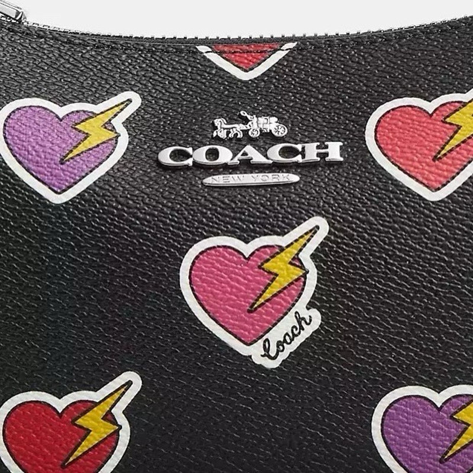 Coach Nwt Coach Teri Shoulder Bag Heart Bolt CY346 Silver/Black Size ONE SIZE - 13 Thumbnail