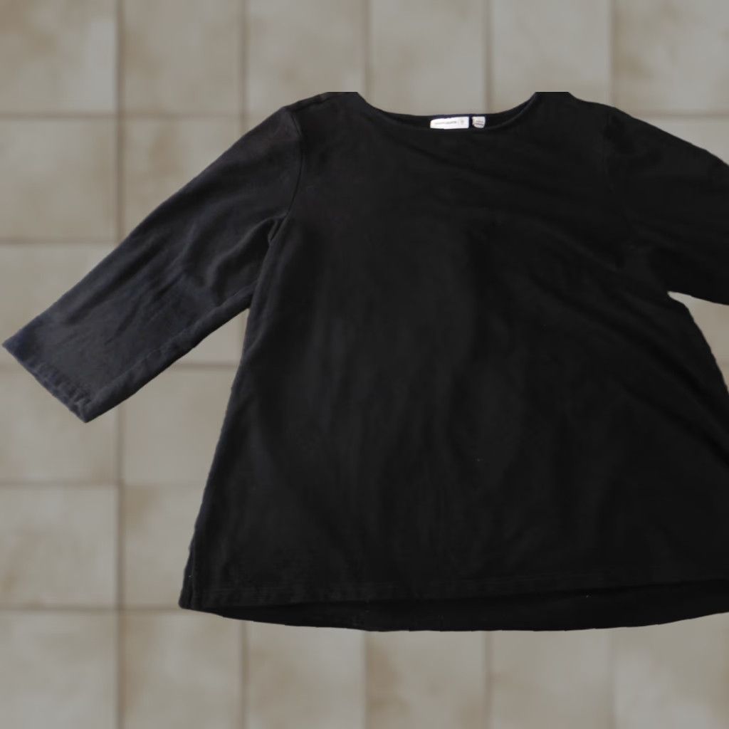 Vintage Susan Graver Sweater Large black stretch womens pullover classic cotton Shirt Size L / US 10 / IT 46 - 1 Thumbnail
