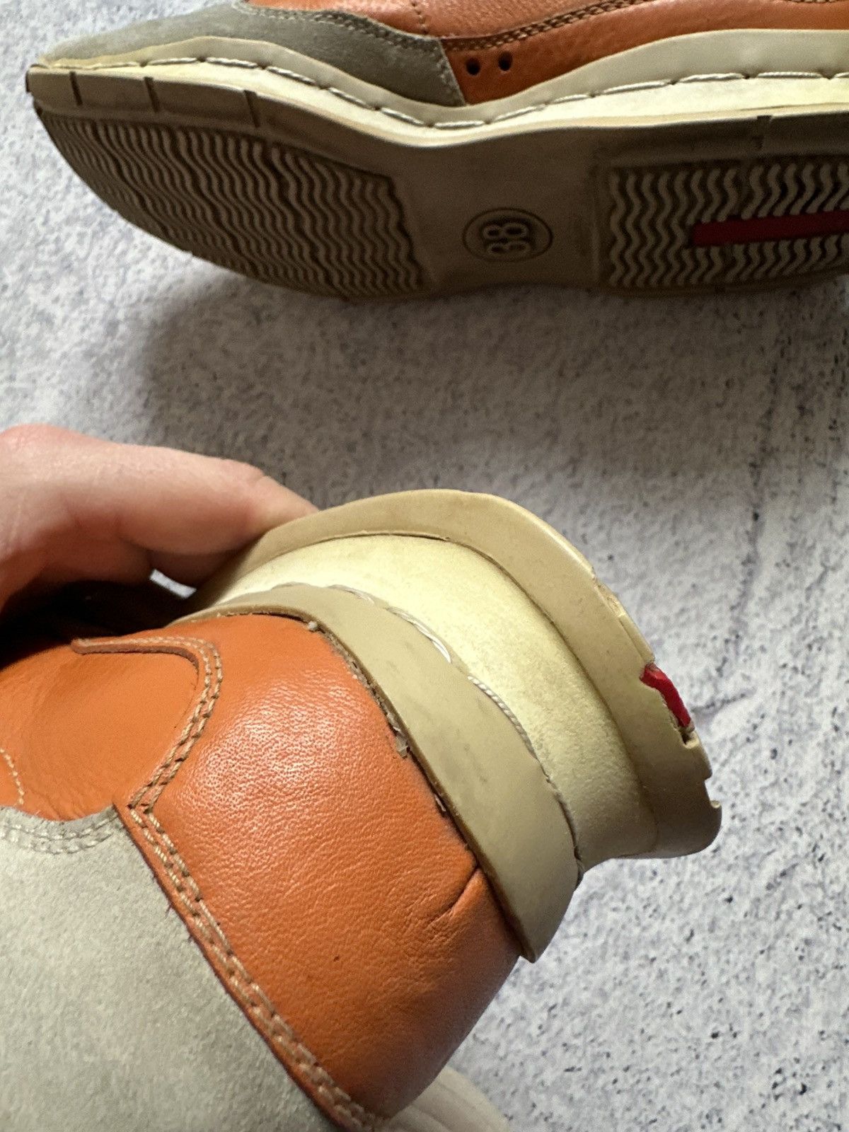 Prada Prada Red Tab Orange Leather Gray Suede Trainers Sneakers Size US 7 / IT 37 - 13 Thumbnail