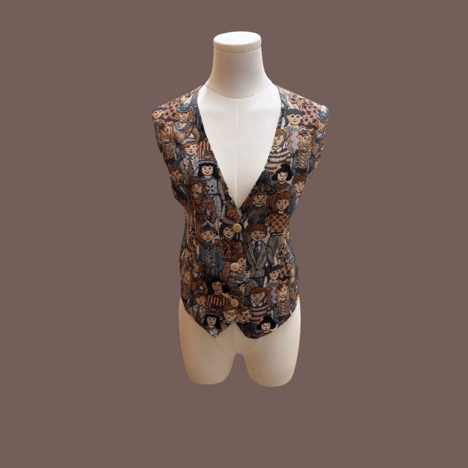 Vintage VTG Tapestry Vest | FACETS Woven Figurative | 90s Artsy Core Size M / US 6-8 / IT 42-44 - 1 Thumbnail