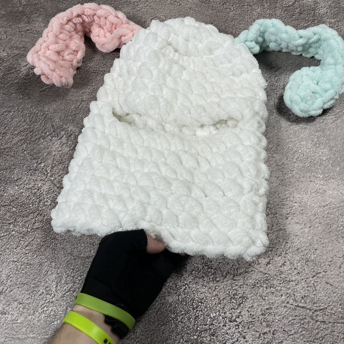 Vintage Vintage 90s Y2K Mohair Beanie Pink White Mint Knit Grunge OS Size ONE SIZE - 4 Thumbnail