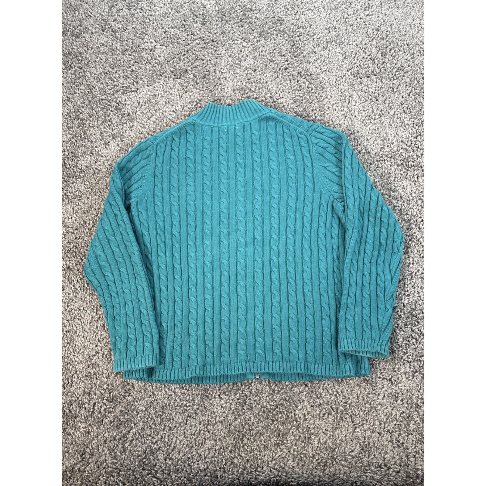 Vintage LL Bean Sweater Women’s 2X Full Zip Cable Knit Turquoise Fishermen Cottagecore Size XXL / US 16-18 / IT 52-54 - 6 Thumbnail