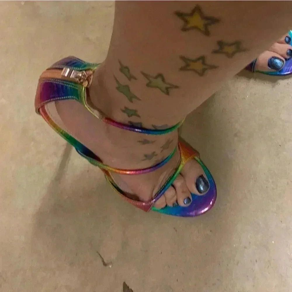 Designer Rainbow Strappy High Heels - Size 8M Size US 8 / IT 38 - 1 Thumbnail