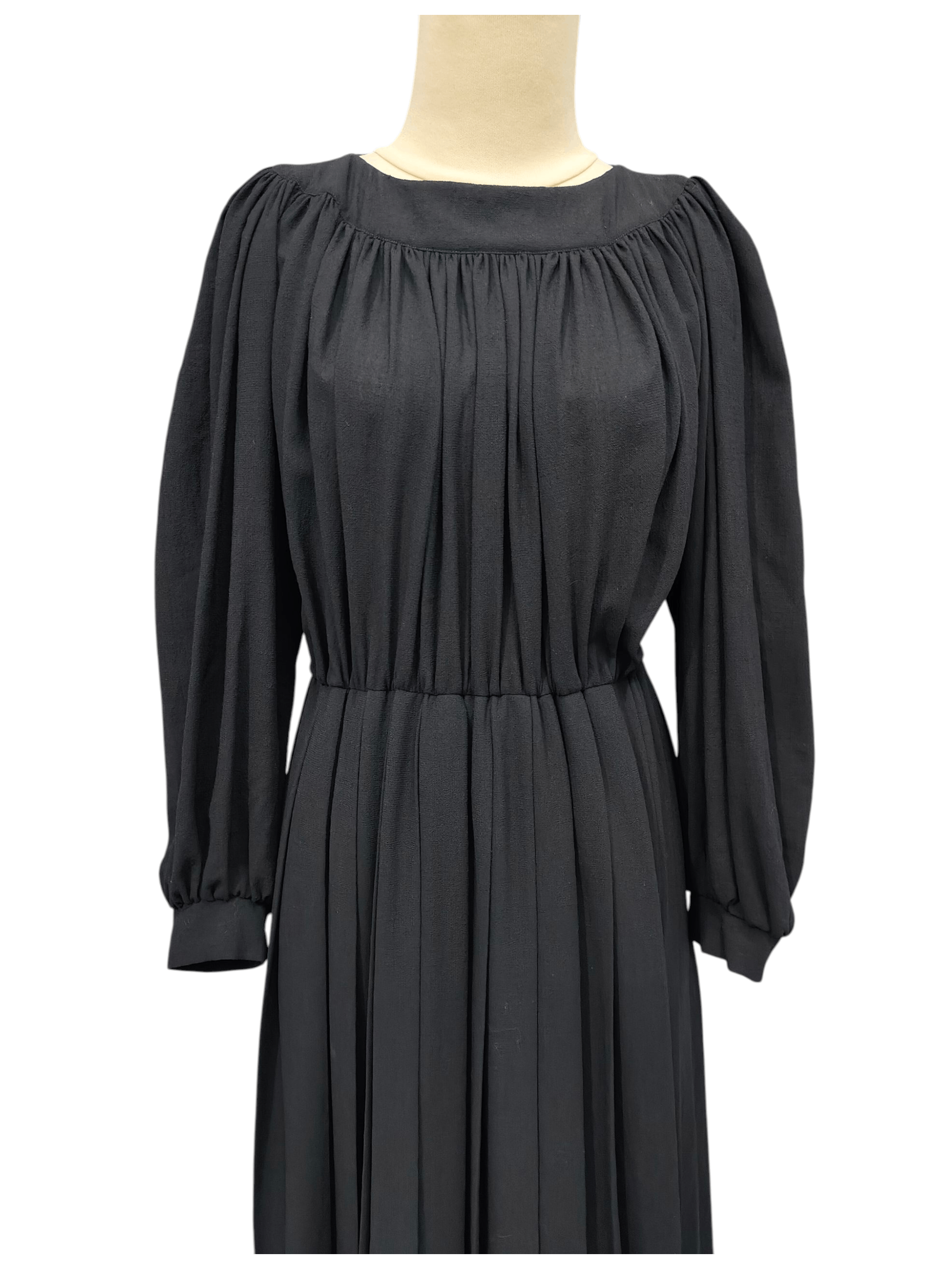 Yves Saint Laurent 80s YSL- Pleated Gathered Yoke Diffusion Femmes Wool Dress Size M / US 6-8 / IT 42-44 - 2 Thumbnail