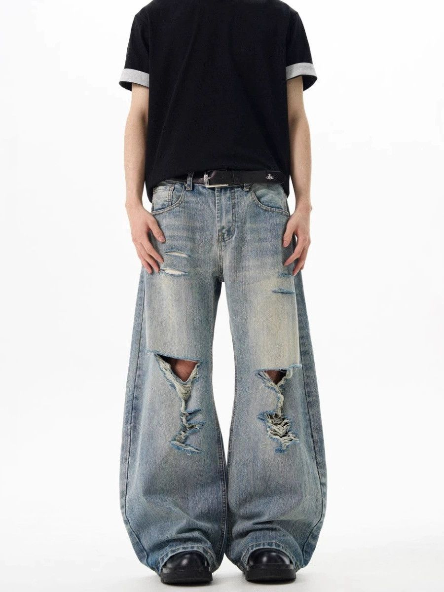 Vintage American-Style Distressed, Washed Blue Scythe Jeans Size US 32 / EU 48 - 3 Thumbnail