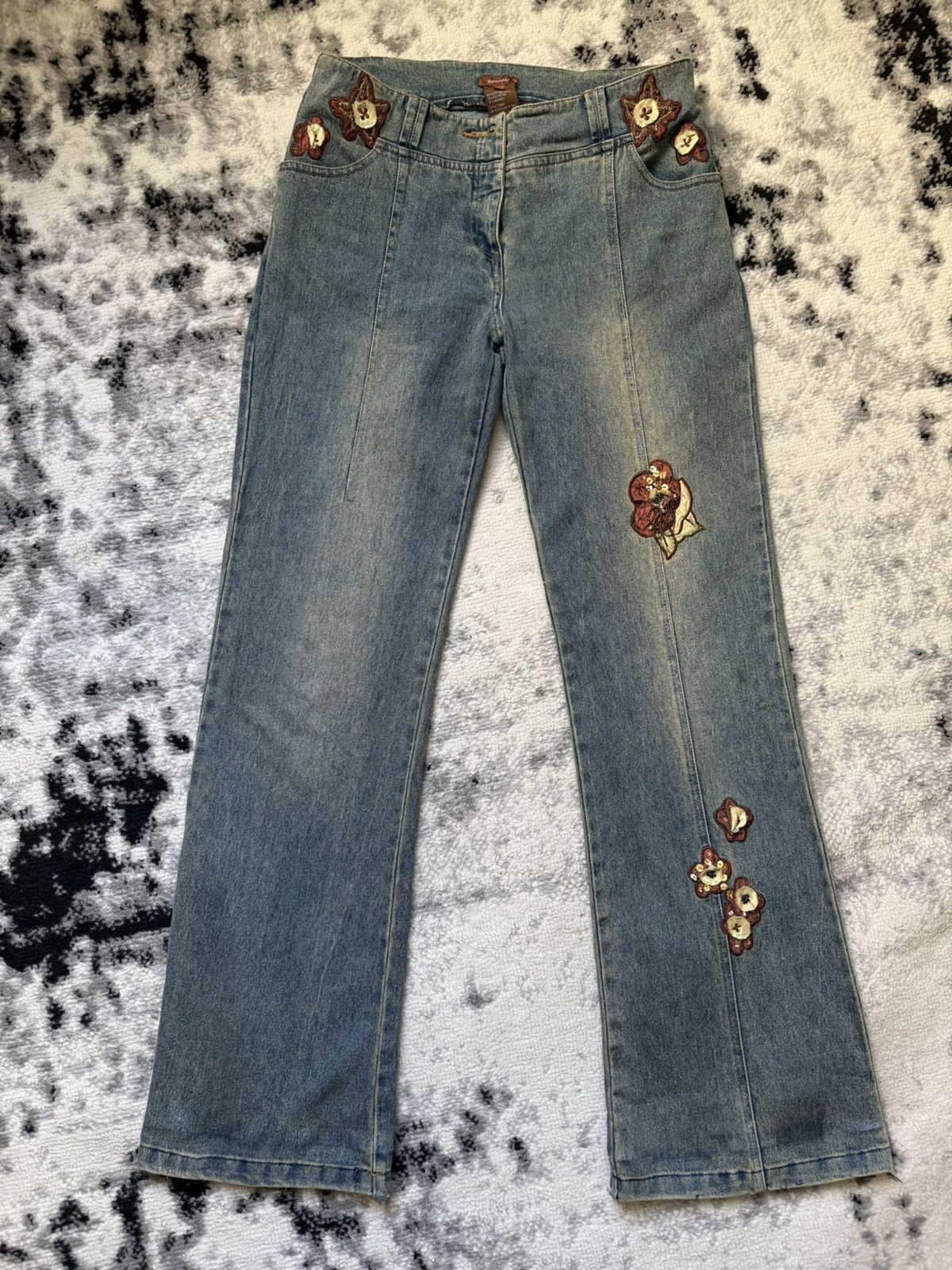 Japanese Brand Y2K Bootcut Floral Jeans Size 28" / US 6 / IT 42 - 1 Thumbnail