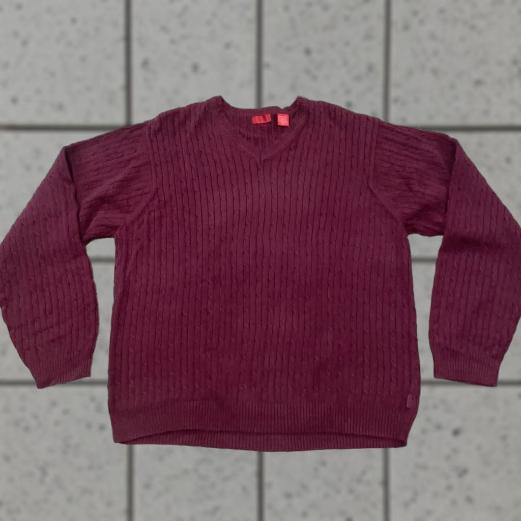 Izod VINTAGE Izod Sweater Men 2XL Cable-Knit V-Neck Maroon Red 80s 90s Old Money Pullover Womens Mens Boys Girls? Size US XXL / EU 58 / 5 - 1 Thumbnail