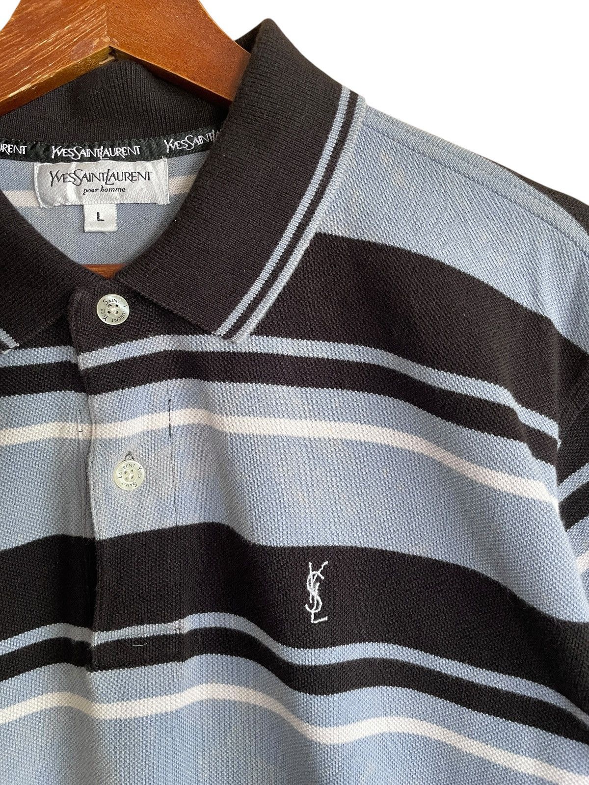 Yves Saint Laurent Vintage Brand Yves Saint Laurent Stripe Polo Tee 1990s Size US L / EU 52-54 / 3 - 4 Thumbnail