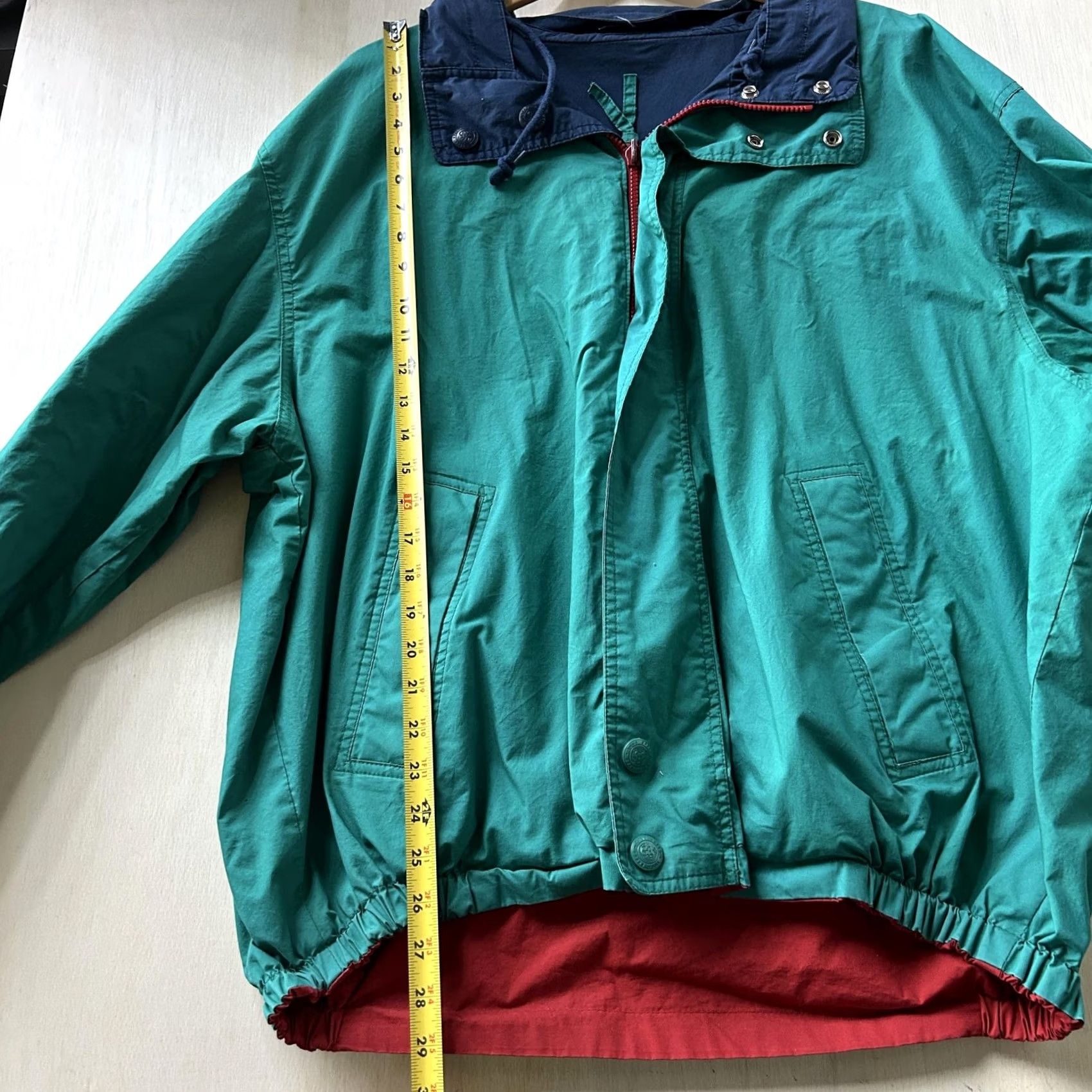 Vintage Hooded Windbreaker Jacket Mens XL Green Nylon Navy Hood Red Lining Full Zip Size US XL / EU 56 / 4 - 3 Thumbnail