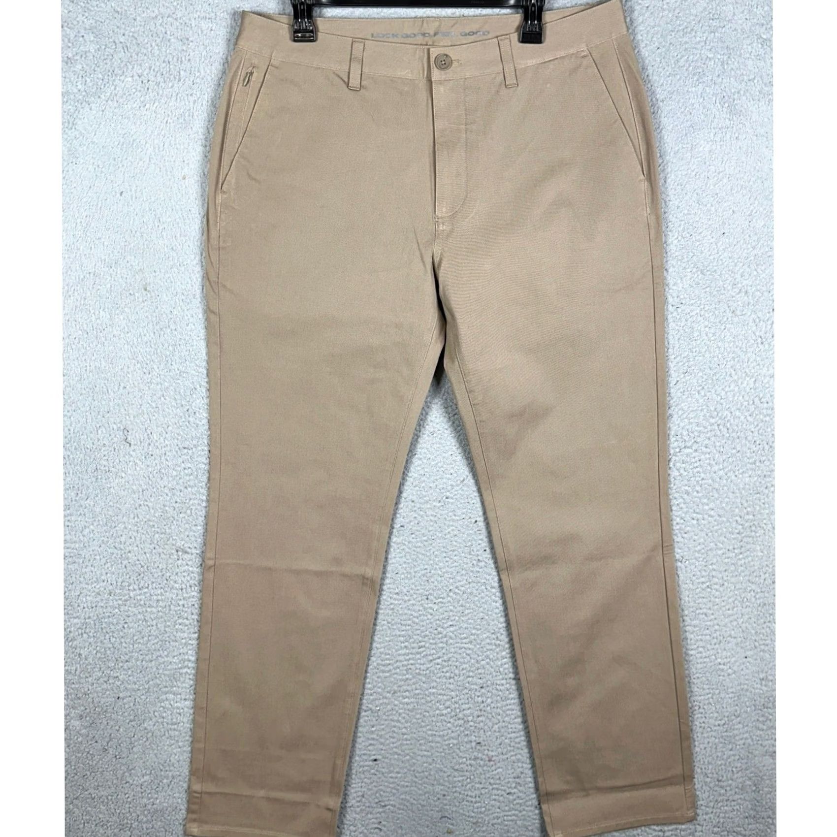 Vintage True Classic Pants Mens 36x34 Khaki Tan Straight Chino Stretch Flat Front 5-Pocket EUC Mens Regular Industrial Casual Business із Size US 36 / EU 52 - 2 Thumbnail