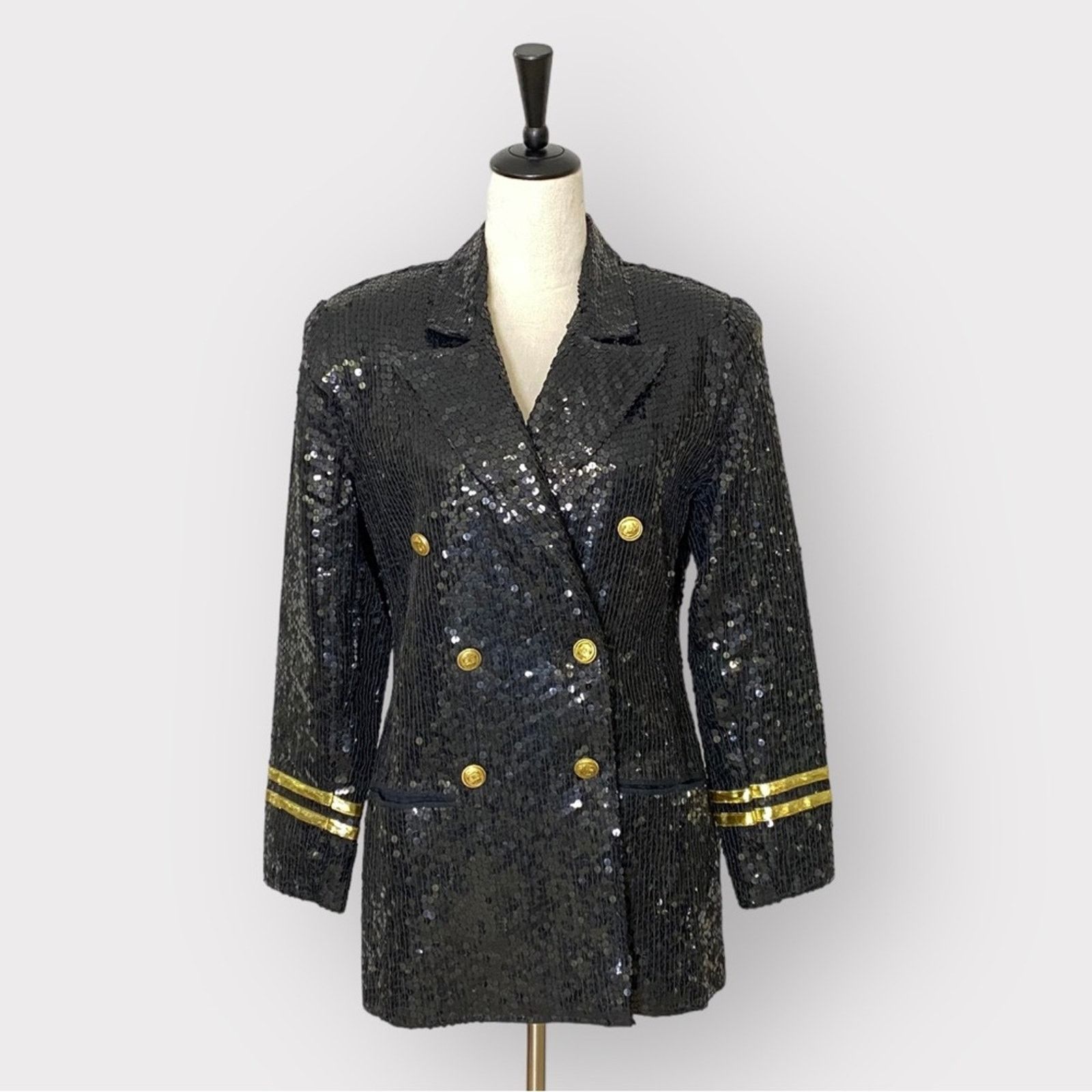 image of Lew Magram Vintage Sequin Nautical Blazer Black, Women's (Size Small)