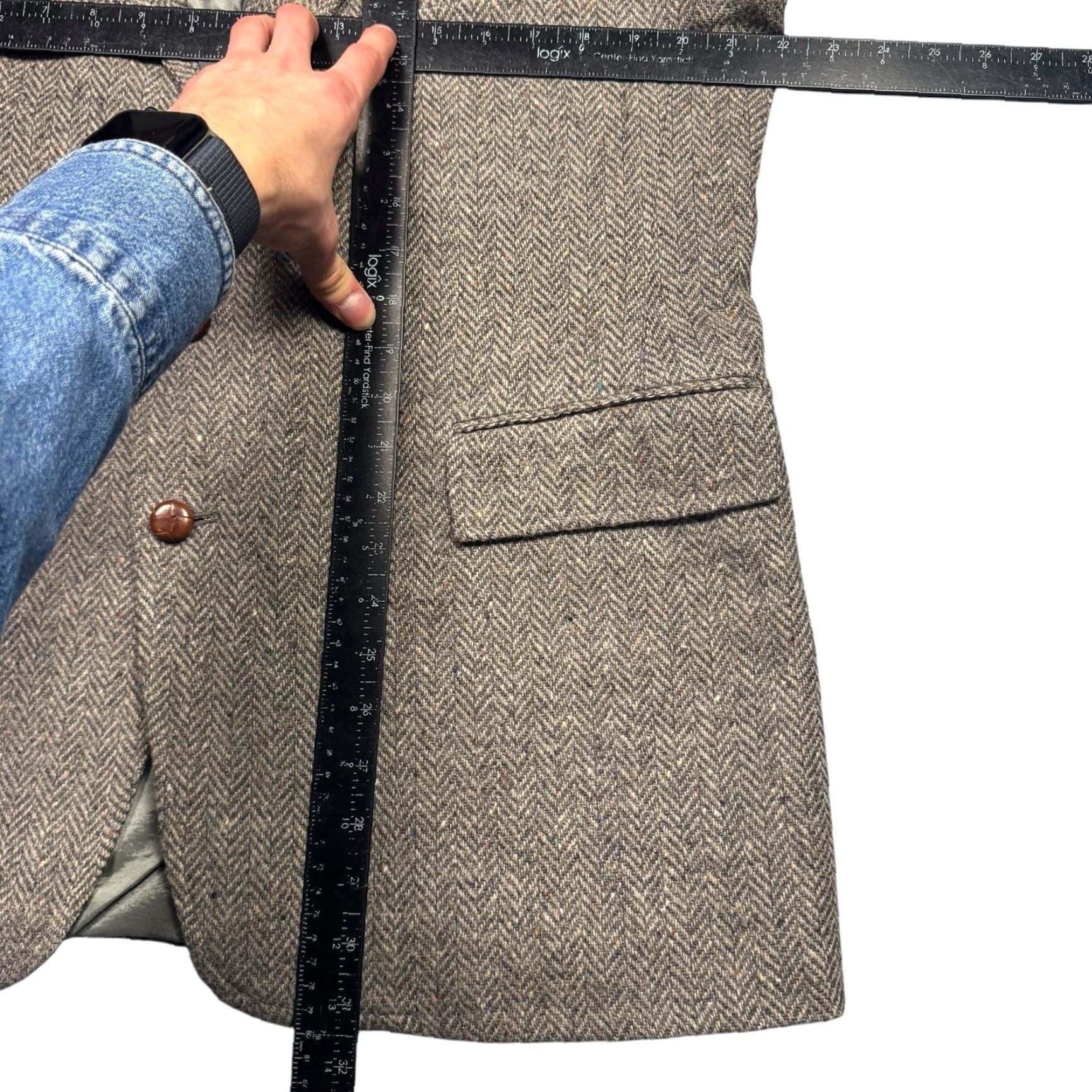 Levi's VINTAGE Levi Strauss Blazer Men 44 Tailored Classic Brown Wool Tweed Herringbone Jacket Blazer Lightweight Wool/ Tweed (Single-Breasted, Notch Lapel) Size 44R - 5 Thumbnail