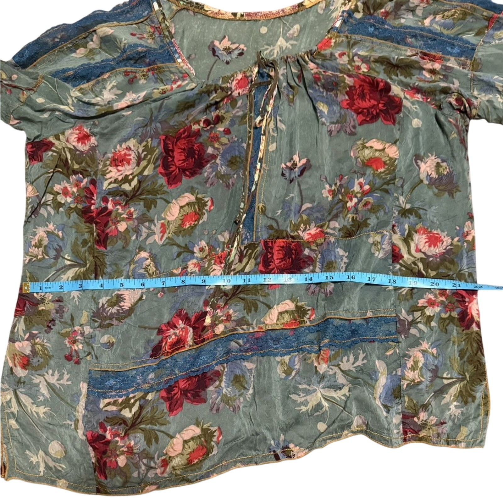 Johnny Was Multi Color Silk Long Sleeve Tunic with Lace Trim Size XL / US 12-14 / IT 48-50 - 12 Thumbnail