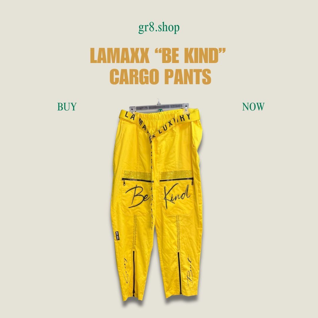 Other LAMAXX "Be Kind" Yellow Cargo Pants With Rhinestone Detailin Size 34" / US 12 / IT 48 - 1 Thumbnail