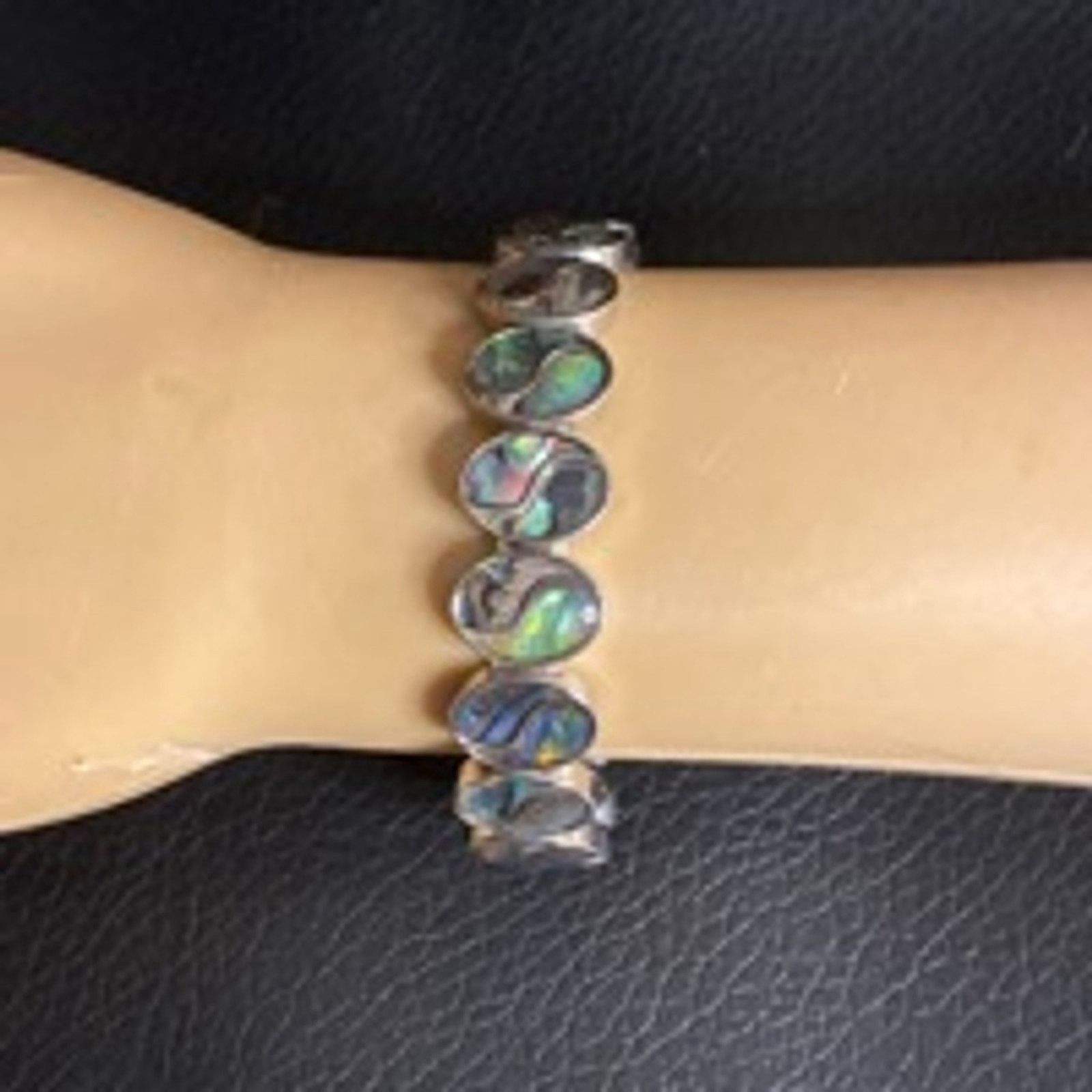 Vintage Mermaidcore Abalone Shell Oval Link Bracelet Silver Tone Size ONE SIZE - 2 Thumbnail