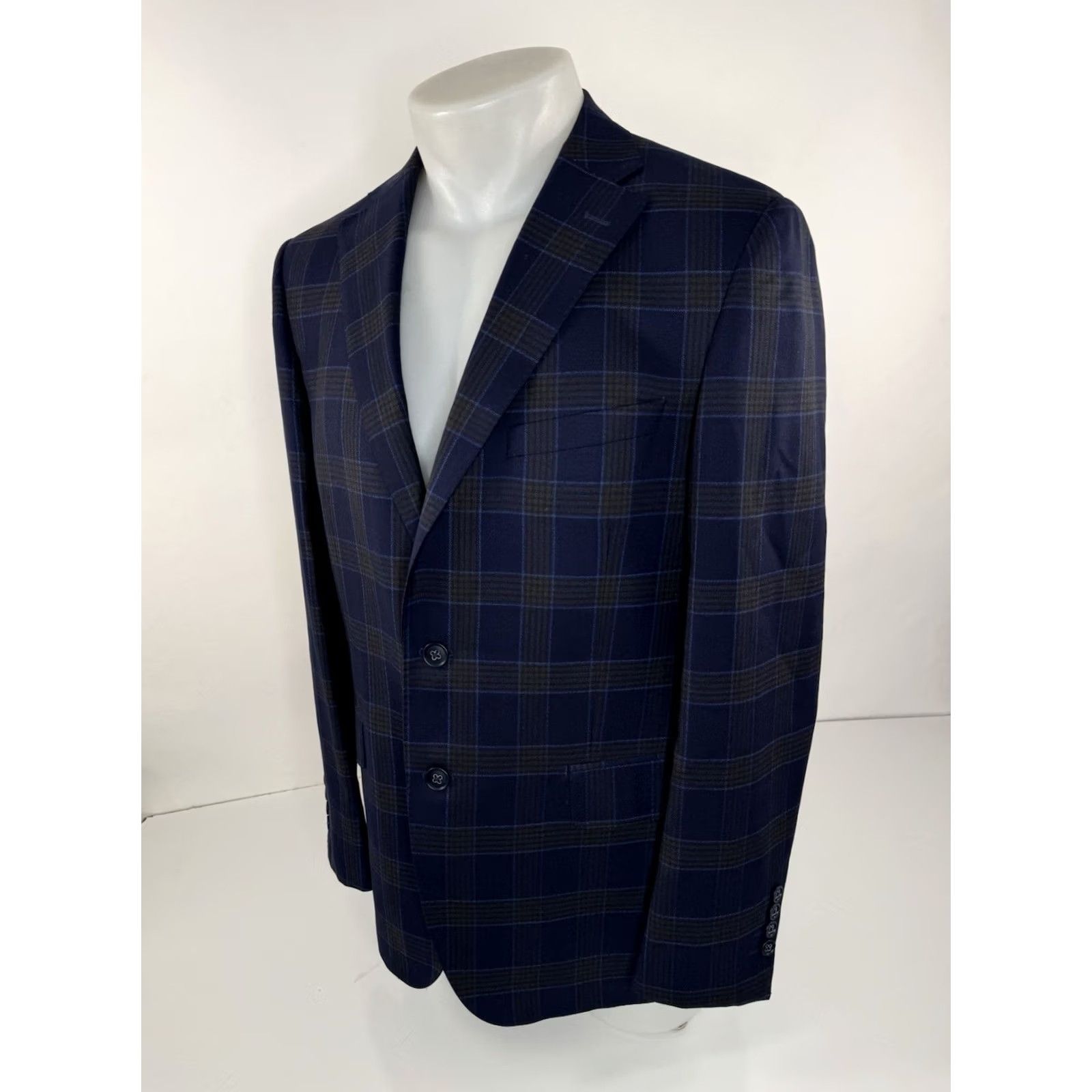 Vintage VITALE BARBERIS CANONICO Blazer Jacket Plaid Virgin Wool Italy Blue Slightly Greenish Gold 40 Short Mens Size 40R - 2 Thumbnail