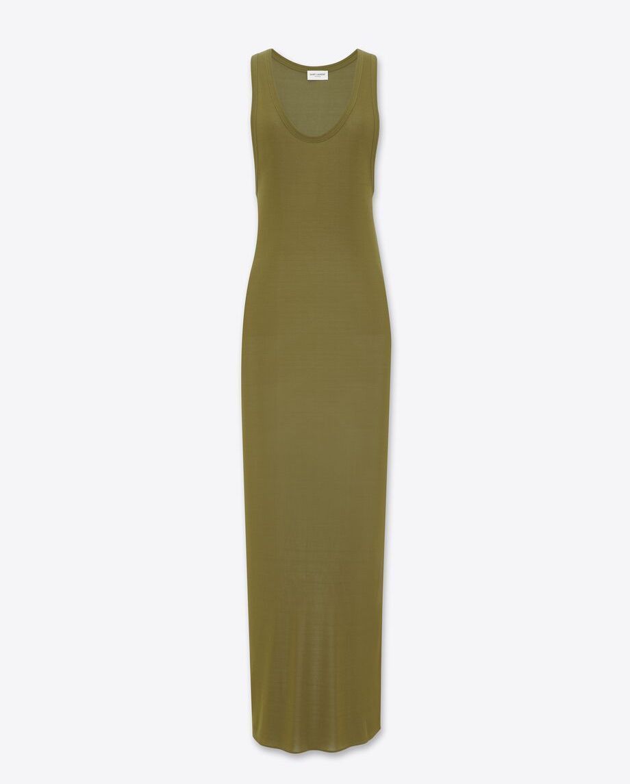 Saint Laurent Paris o1s1wg111024 Long Dress In Jersey in Khaki Size S / US 4 / IT 40 - 1 Thumbnail