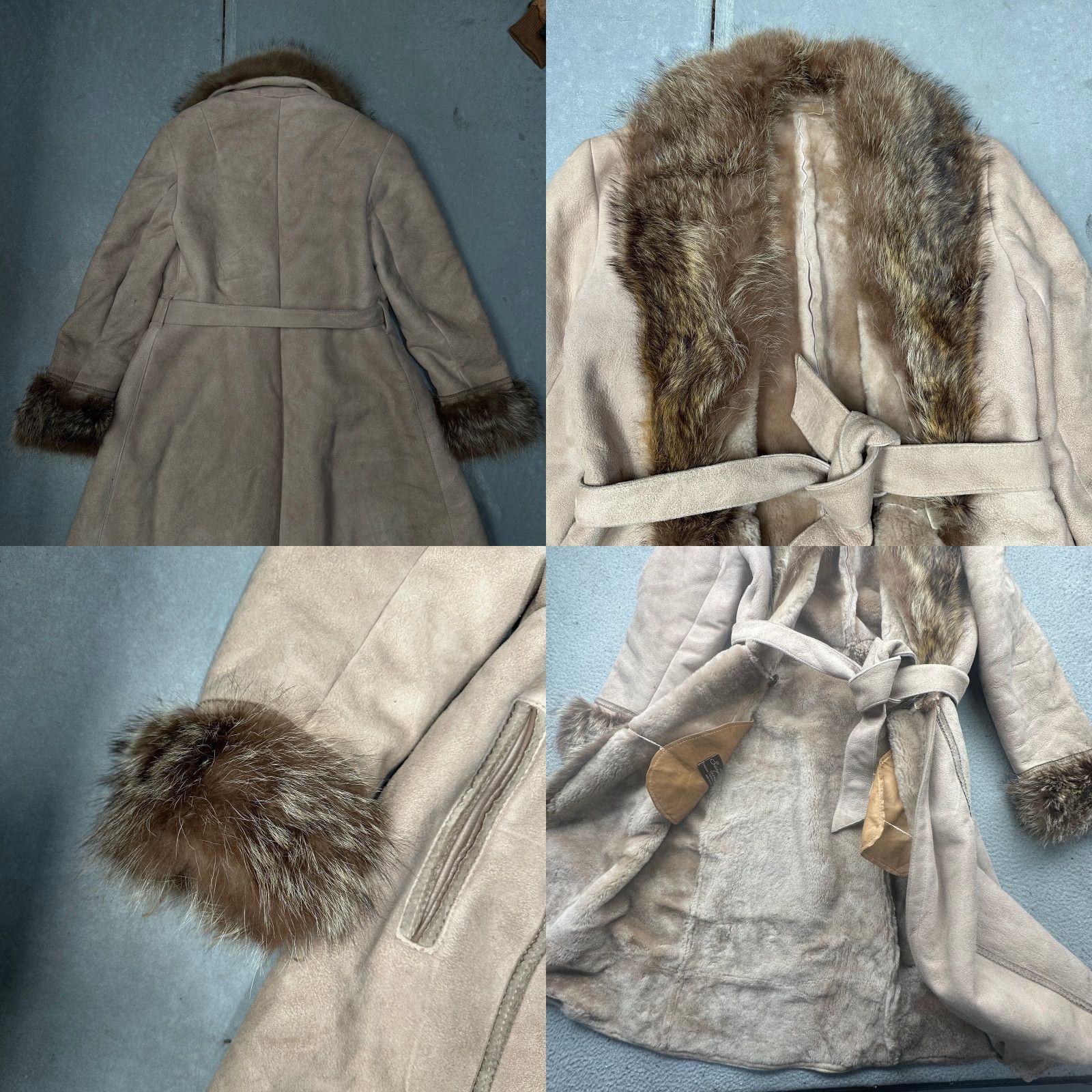 Avenue VINTAGE Sawyer of Napa Leather Long Coat Womens 12 Beige Fur Trim overcoat Jacket Size XL / US 12-14 / IT 48-50 - 9 Thumbnail