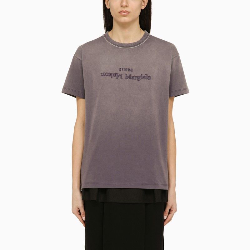 image of Maison Margiela Aubergine-Coloured Cotton T-Shirt With Reverse Logo in Purple, Women's (Size Small)
