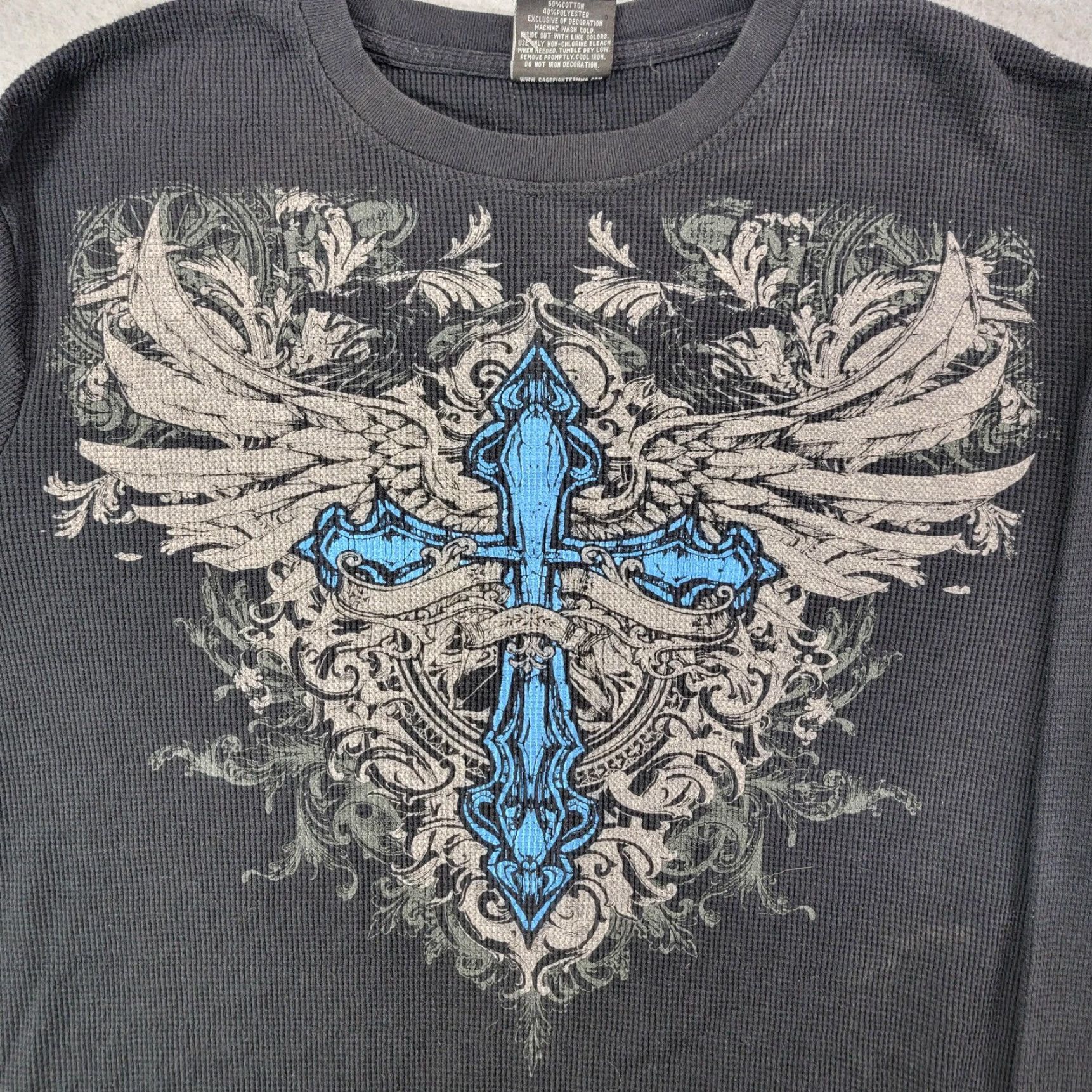 Vintage MMA Elite Shirt Mens XL Black Thermal Long Sleeve Cross Wings Graphic Size US XL / EU 56 / 4 - 4 Thumbnail