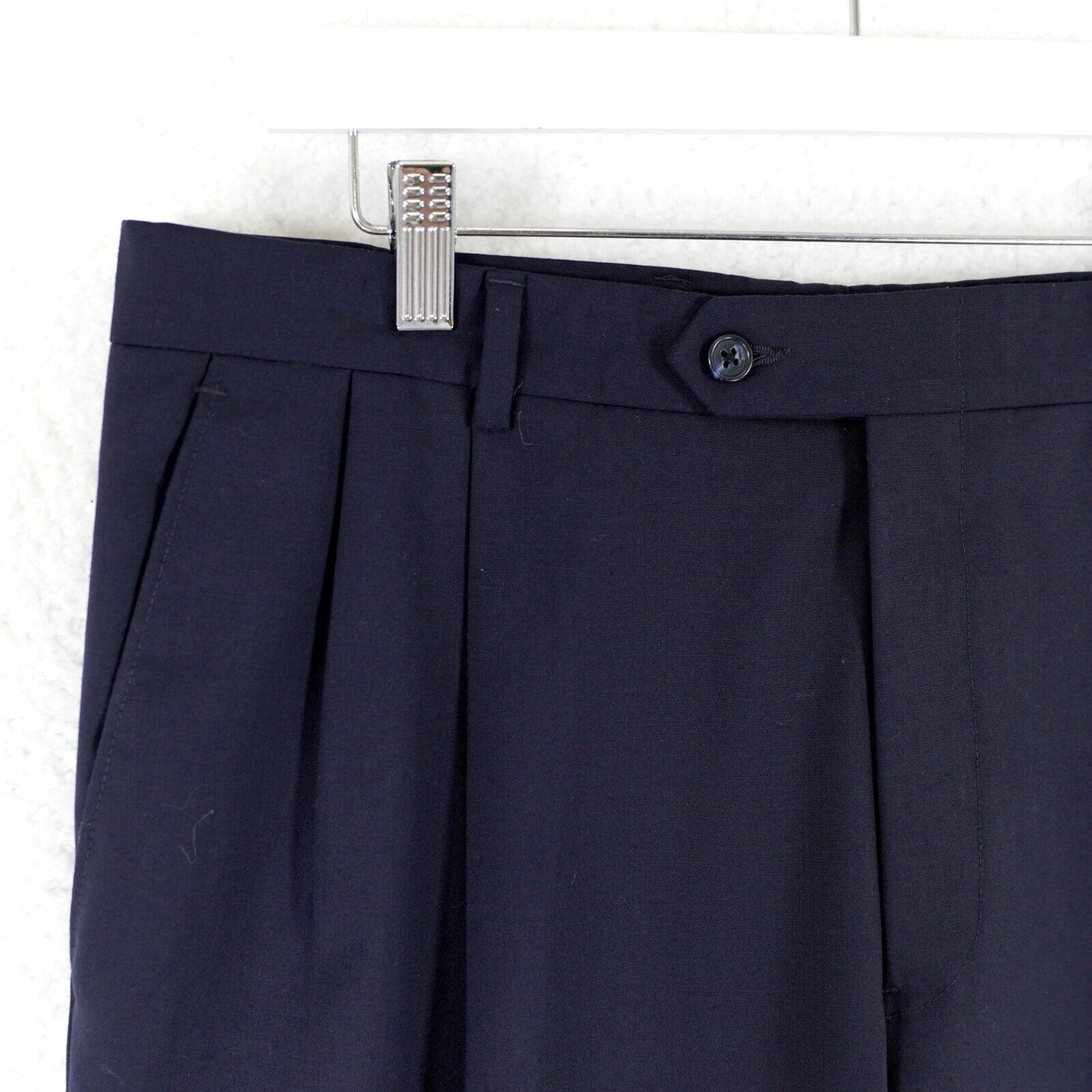Hart Schaffner Marx Hart Schaffner Marx Wool Blue Pleated Cuffed Mid Rise Dress Size 34R - 3 Thumbnail