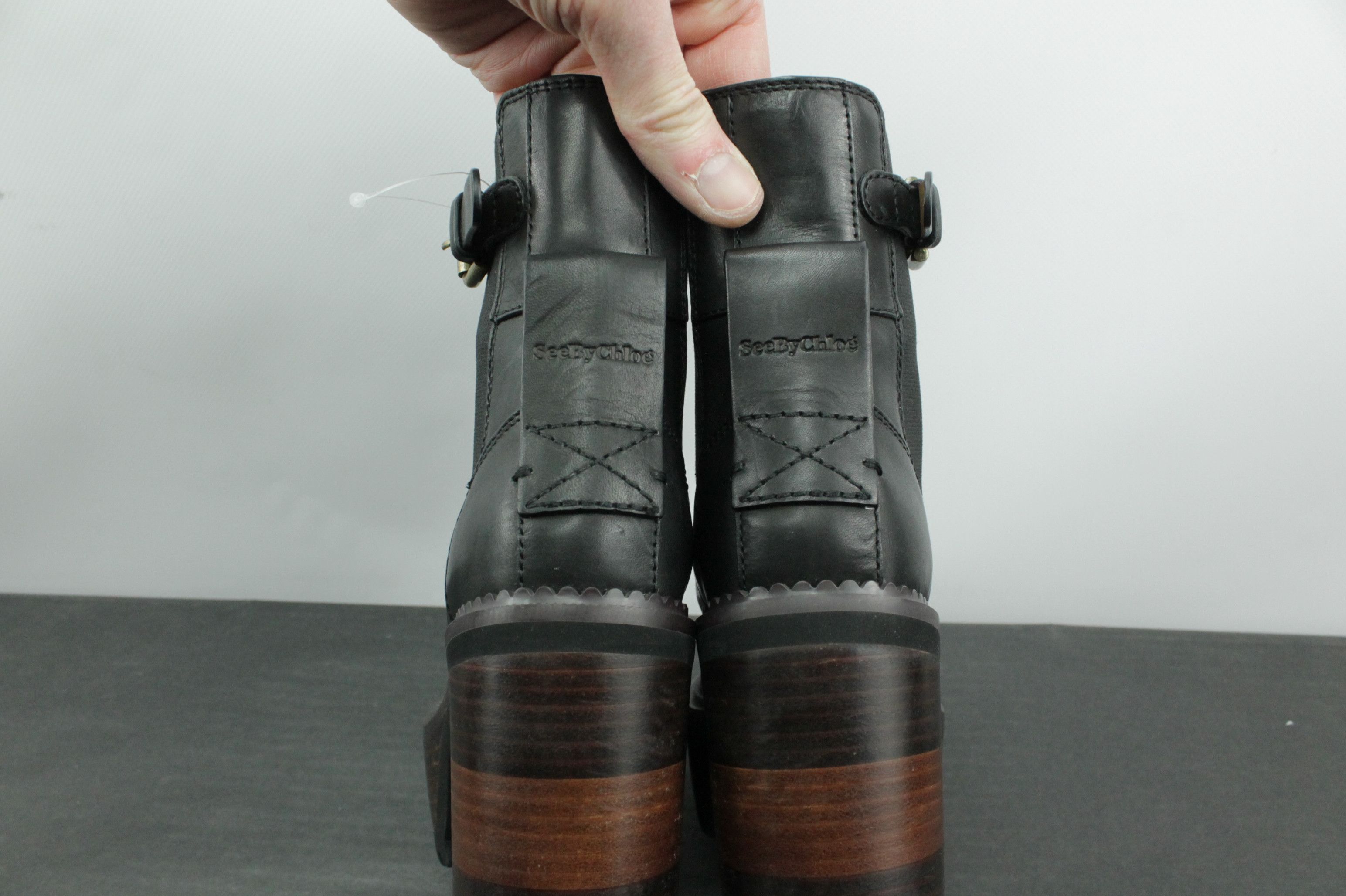 Chloe See By Chloé Block Heel Platform Black Leather Bootie Size US 5 / IT 35 - 7 Thumbnail