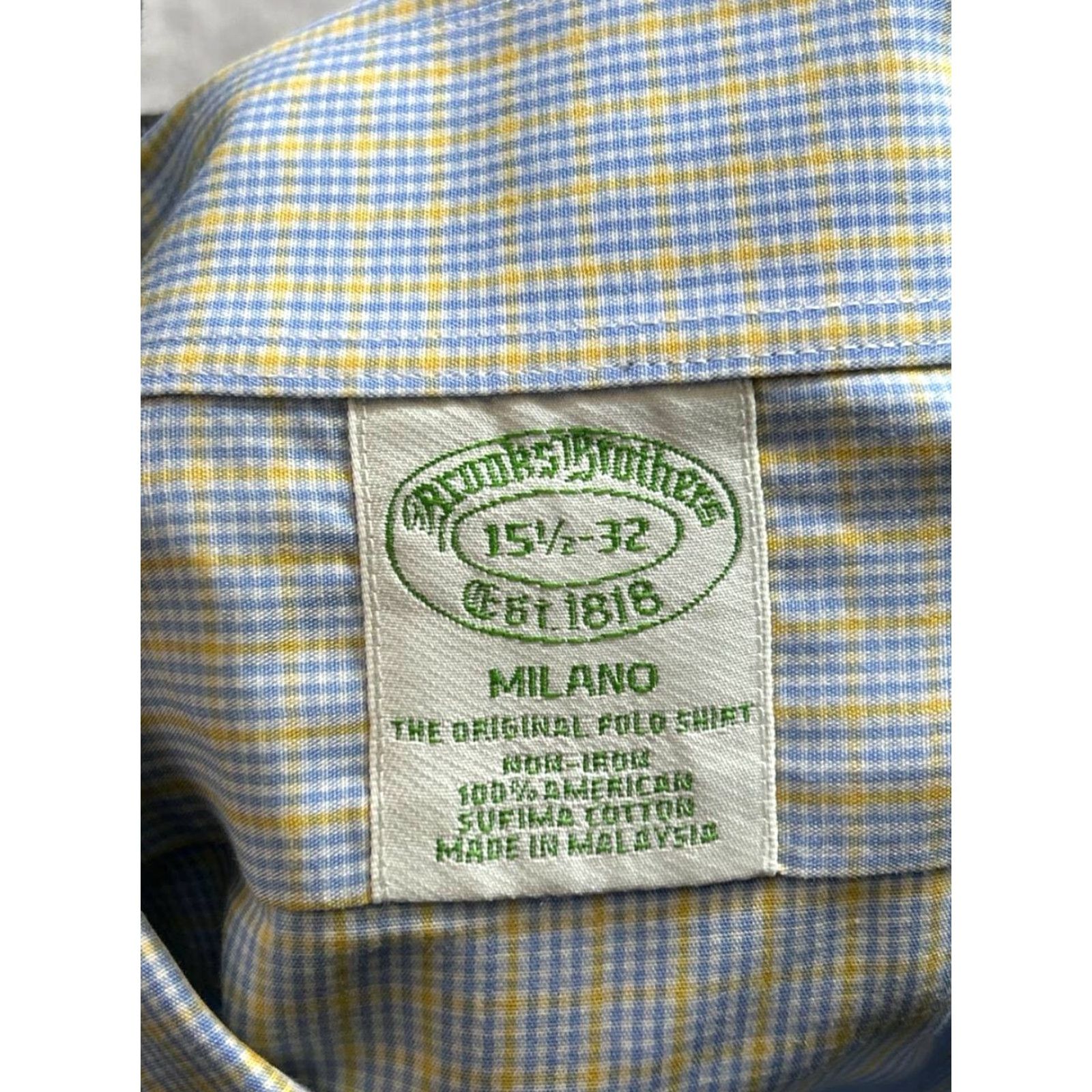 Brooks Brothers Brooks Brothers Dress Shirt Mens 15.5 Yellow Cotton Button Down Plaid Long Sleeve Regular Collar-Down BDT Non-Iron 100% Cotton Size 42R - 3 Thumbnail