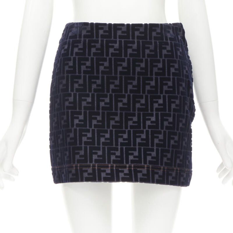 Fendi FENDI FF Zucca monogram velvet flocking mini denim skirt S Size 26" / US 2 / IT 38 - 1 Thumbnail
