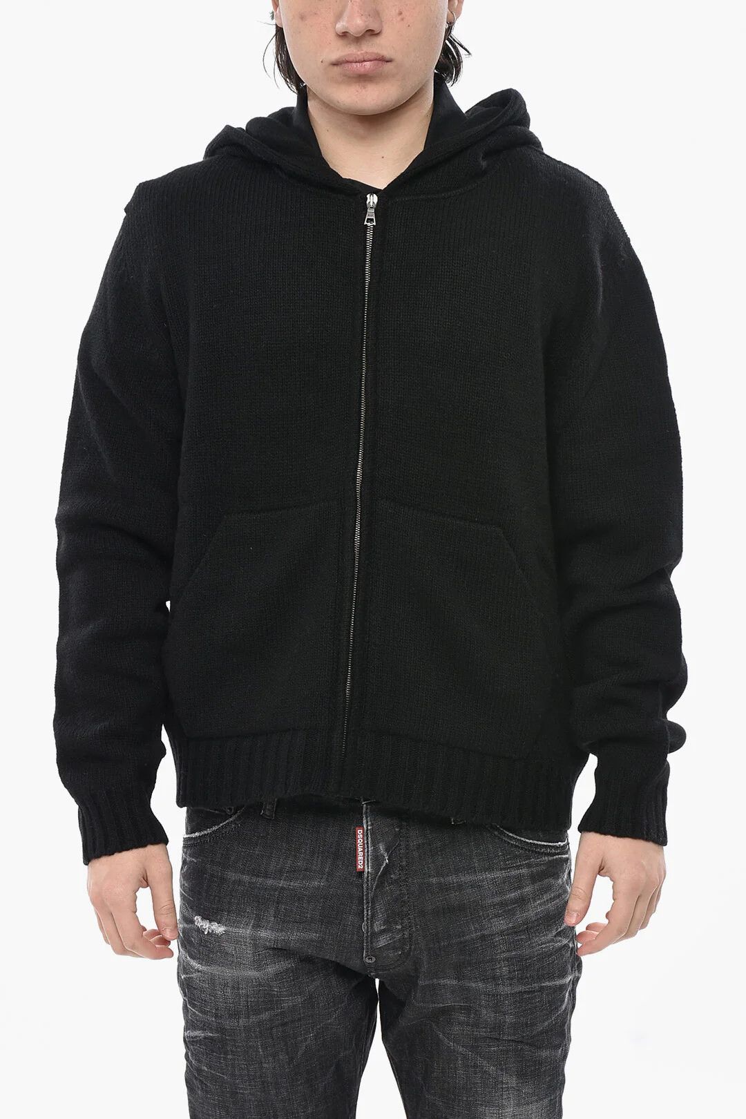 og1mm0326 Wool-Blend Knit Hoodie in Black