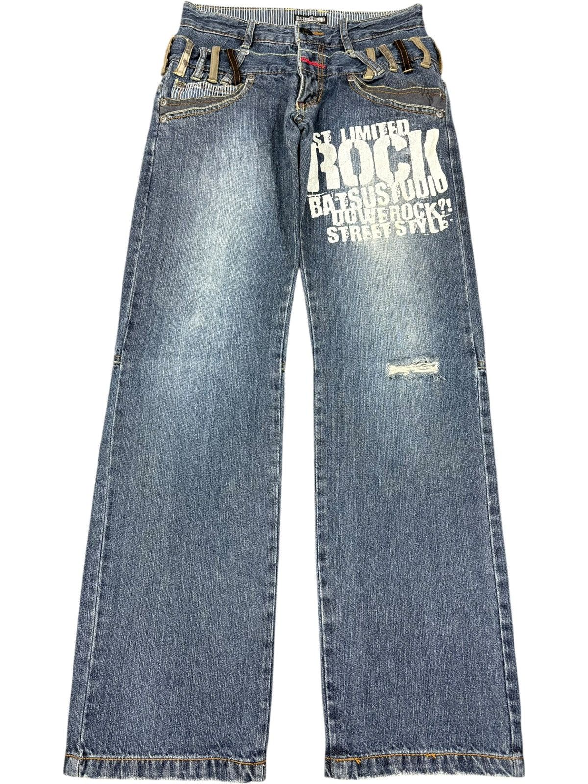 Vintage Japanese Double Waist Printed Distress Loose Jeans