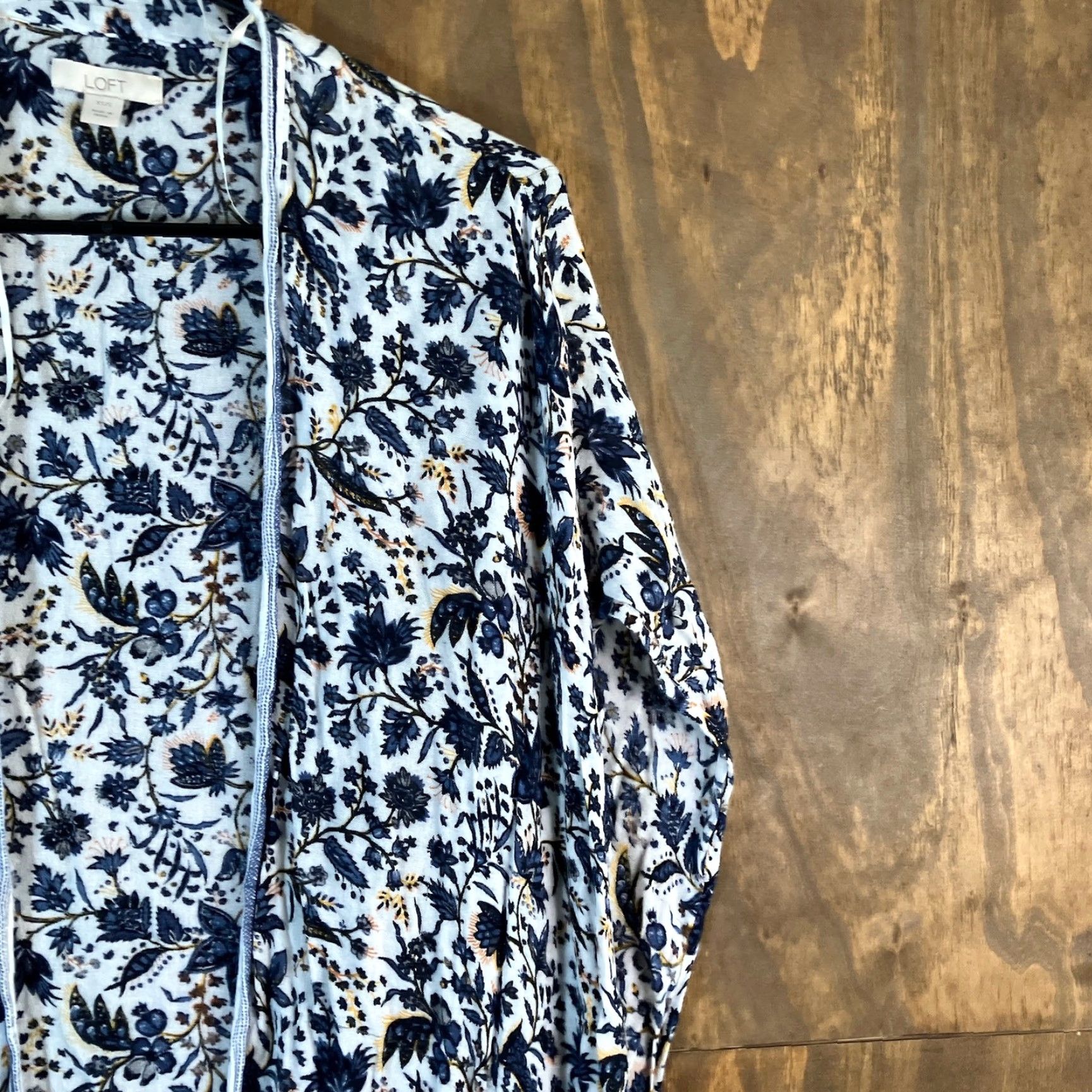 Loft LOFT Womens Kimono White Blue Multicolor Floral Open Front XSmall/Small Casual Boho Sleeves Short Chiffon Lightweight Open Front Size XS / US 0-2 / IT 36-38 - 5 Thumbnail