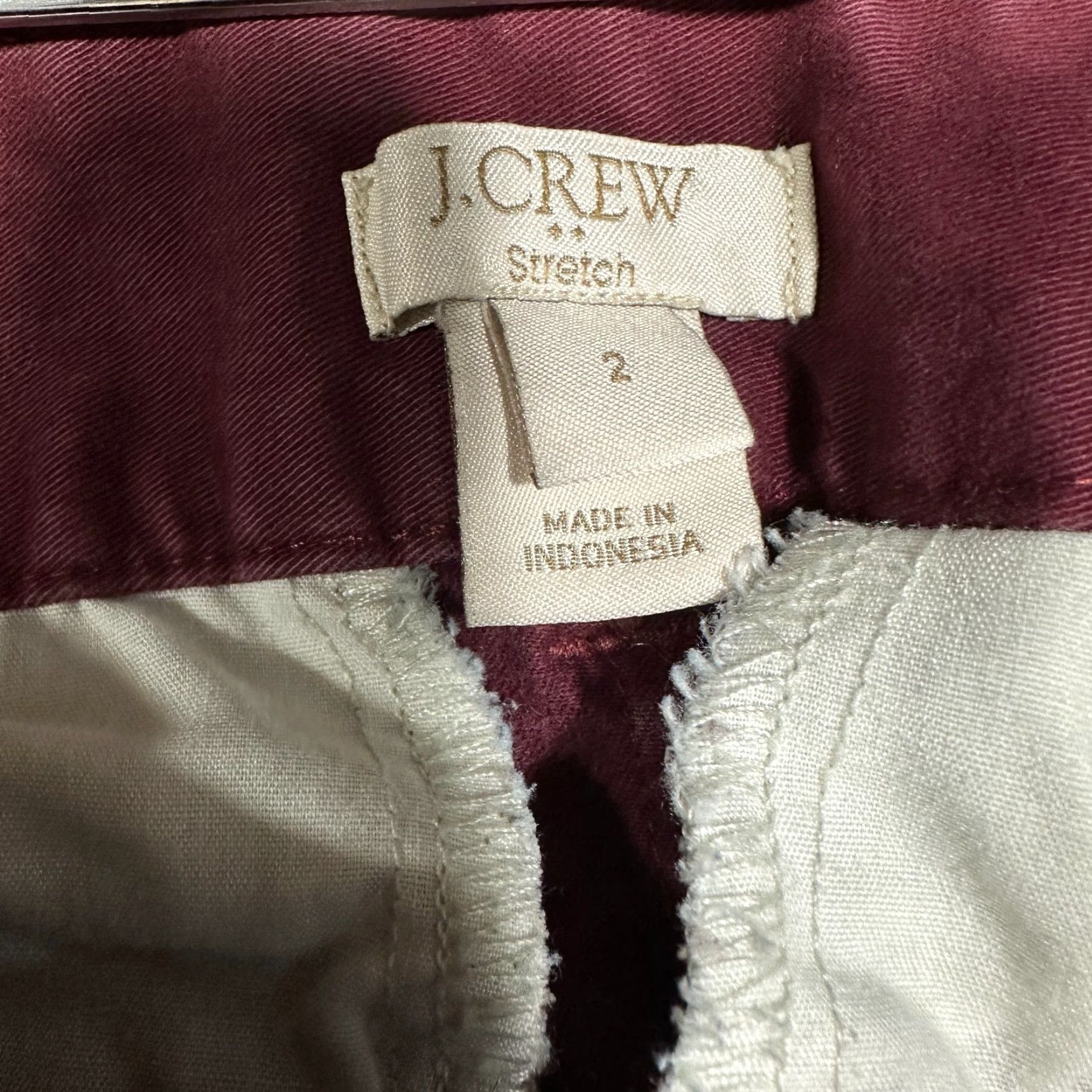 J.Crew VINTAGE J.CREW Pants Womens 2 Laney Skinny Chino Maroon Red Cotton Stretch Pockets Size 26" / US 2 / IT 38 - 4 Thumbnail
