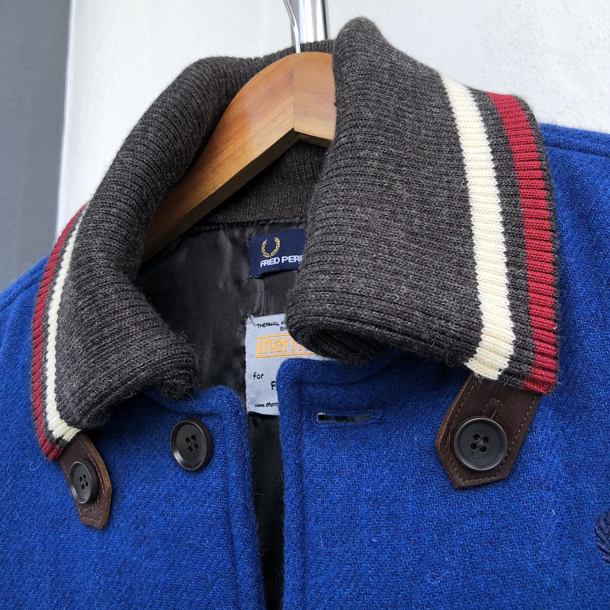 Fred Perry FRED PERRY Thermore Wool and Leather Blue Tweed Padded Vest Size US L / EU 52-54 / 3 - 10 Thumbnail